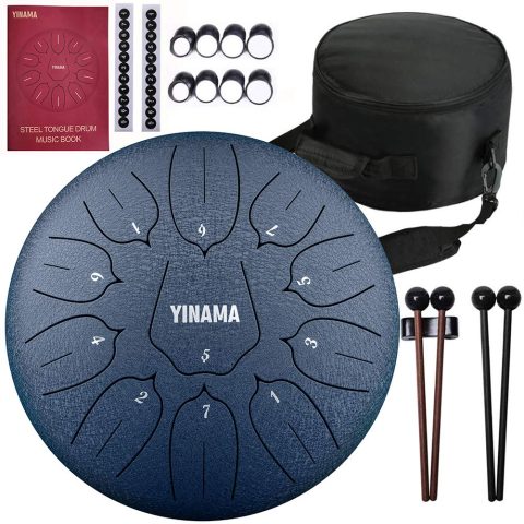 Yinama Steel Tongue Drum Percussion Instrument 11 Notes 10 inches Dark blue