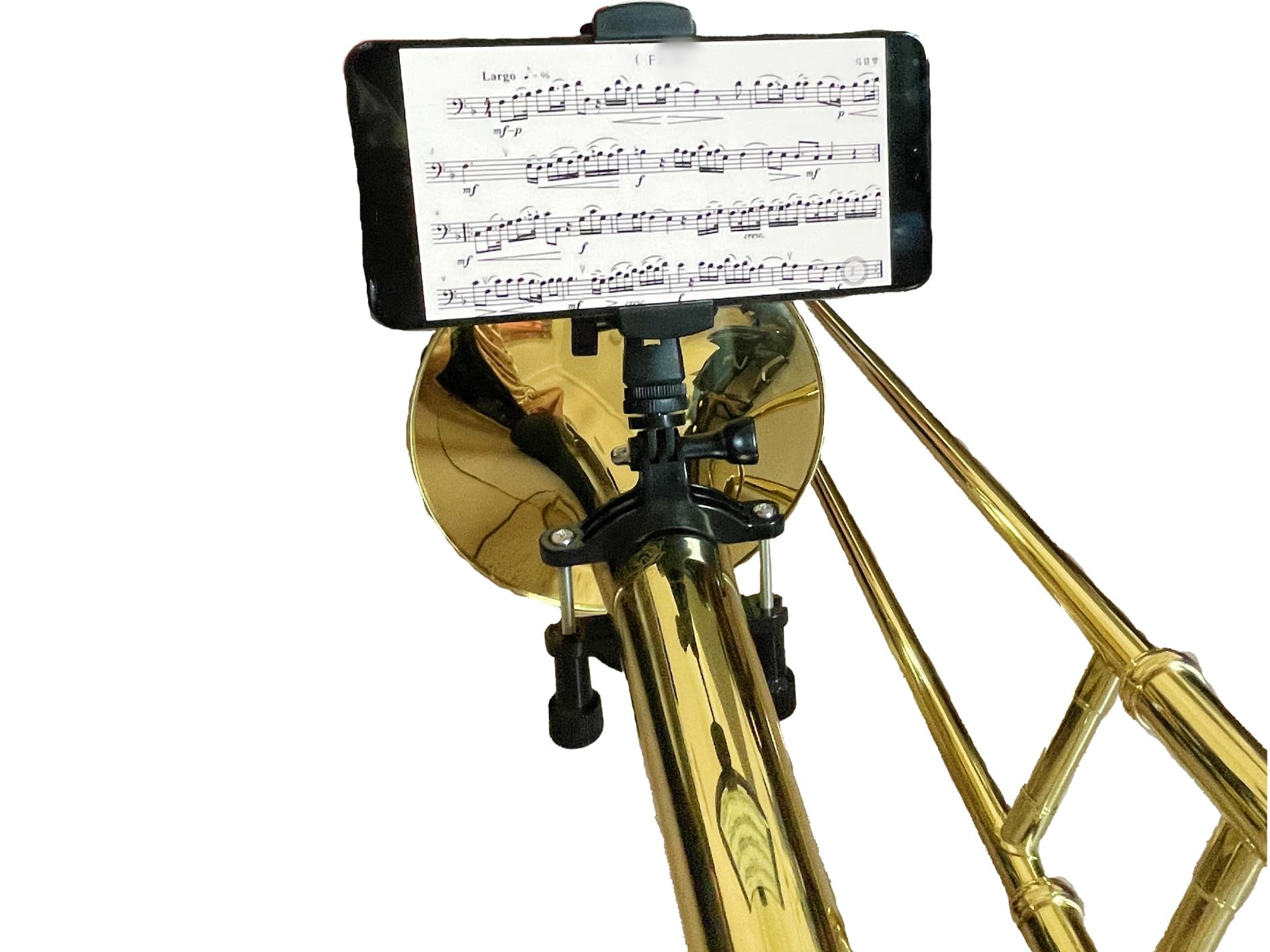 Trombone Lyre,Adjustable 360°Rotation,Securely Mount Your Phone to Your Horn,Read Music from PDF,Take video,for Trombone&Mellophone or Flugelhorn,Fits0.78-2.5in Pipe Diameter,Fits 99.9% of Smartphones