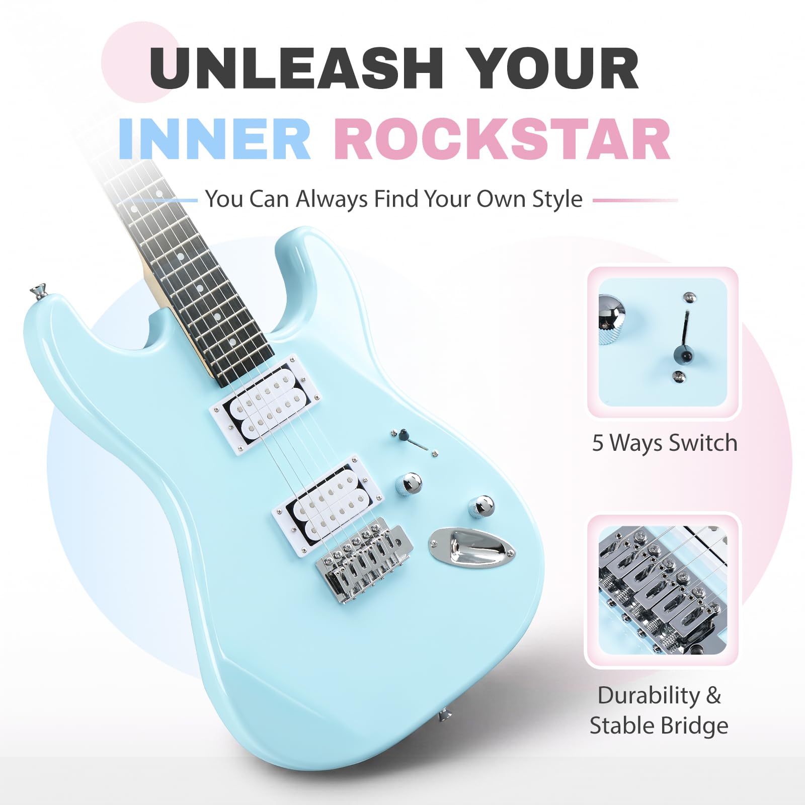 Ktaxon Full-Size Electric Guitar Kit H-H Pickup with 20W Amp Sky Blue