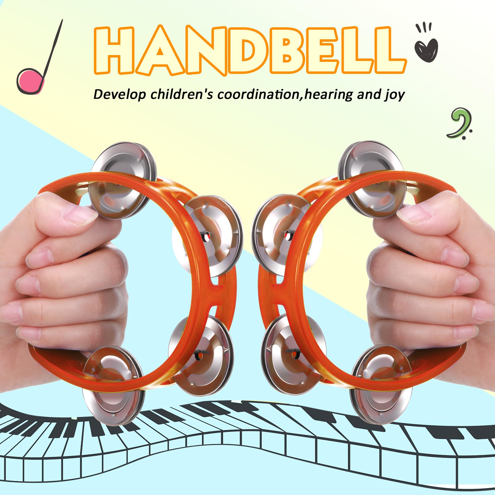 Boao 21 Pcs Tambourine Musical Instrument for Adults Plastic Percussion Tambourine 4 Bells ABS Musical Rhythm Instrument Hand Held Percussion Drum for Party Performance(Orange)