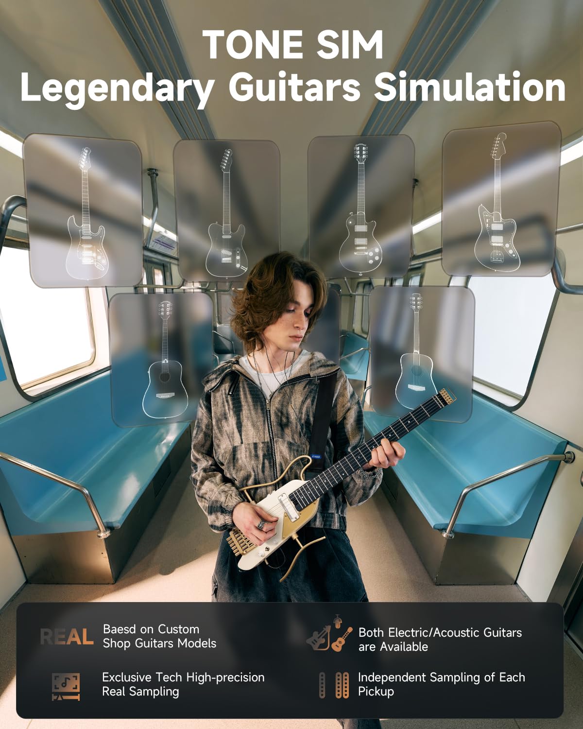 Donner HUSH X PRO Electric Guitar Kit – Smart Travel Guitar with Dozens of Preset Combinations, 7 Tone Sim Options, White-Luxe