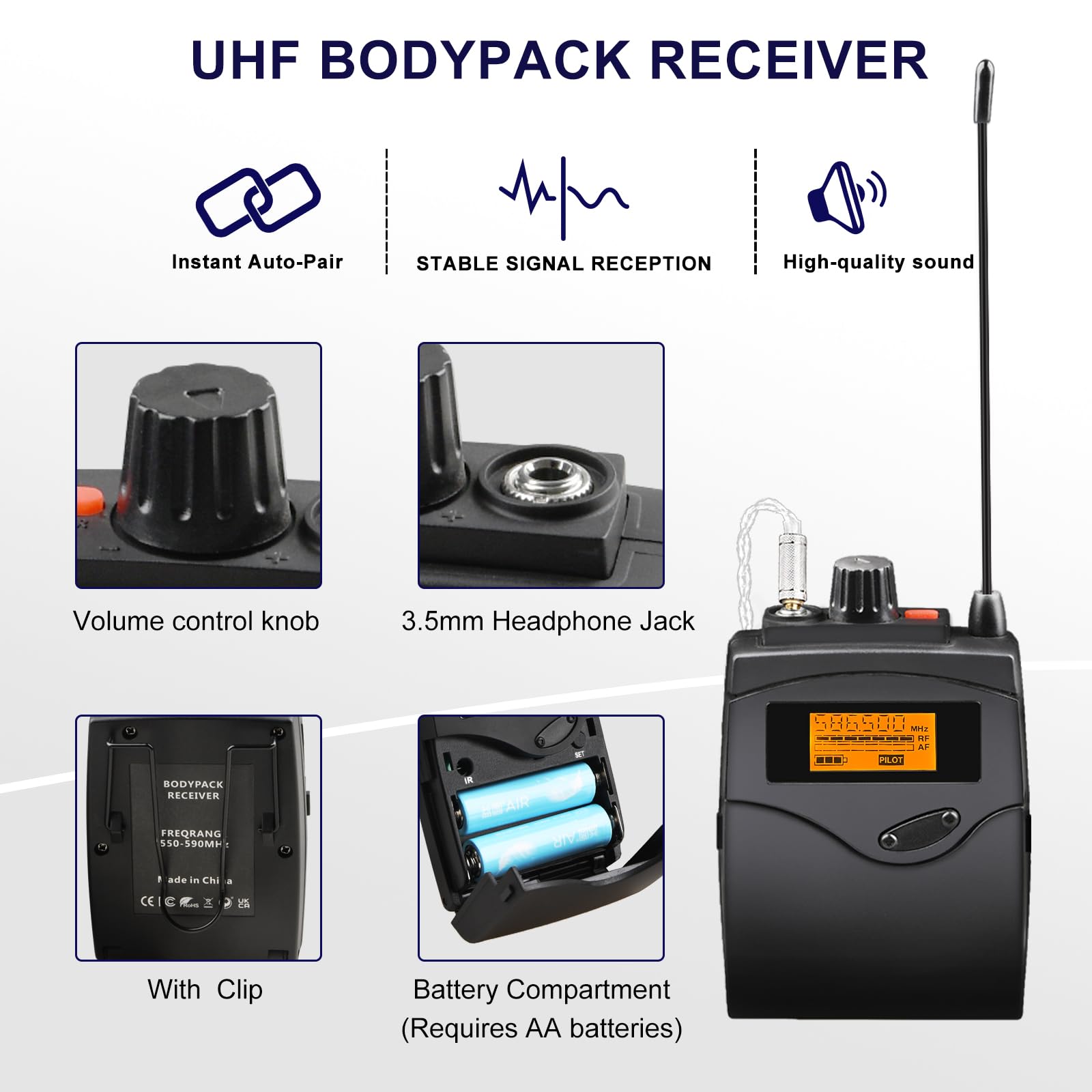Befuoiu UHF Wireless in Ear Monitor System 2 Pack with Earphones, 16 Channel Adjustable Frequency Wireless IEM System for Live Performance, Bands, Studio, 200ft Range