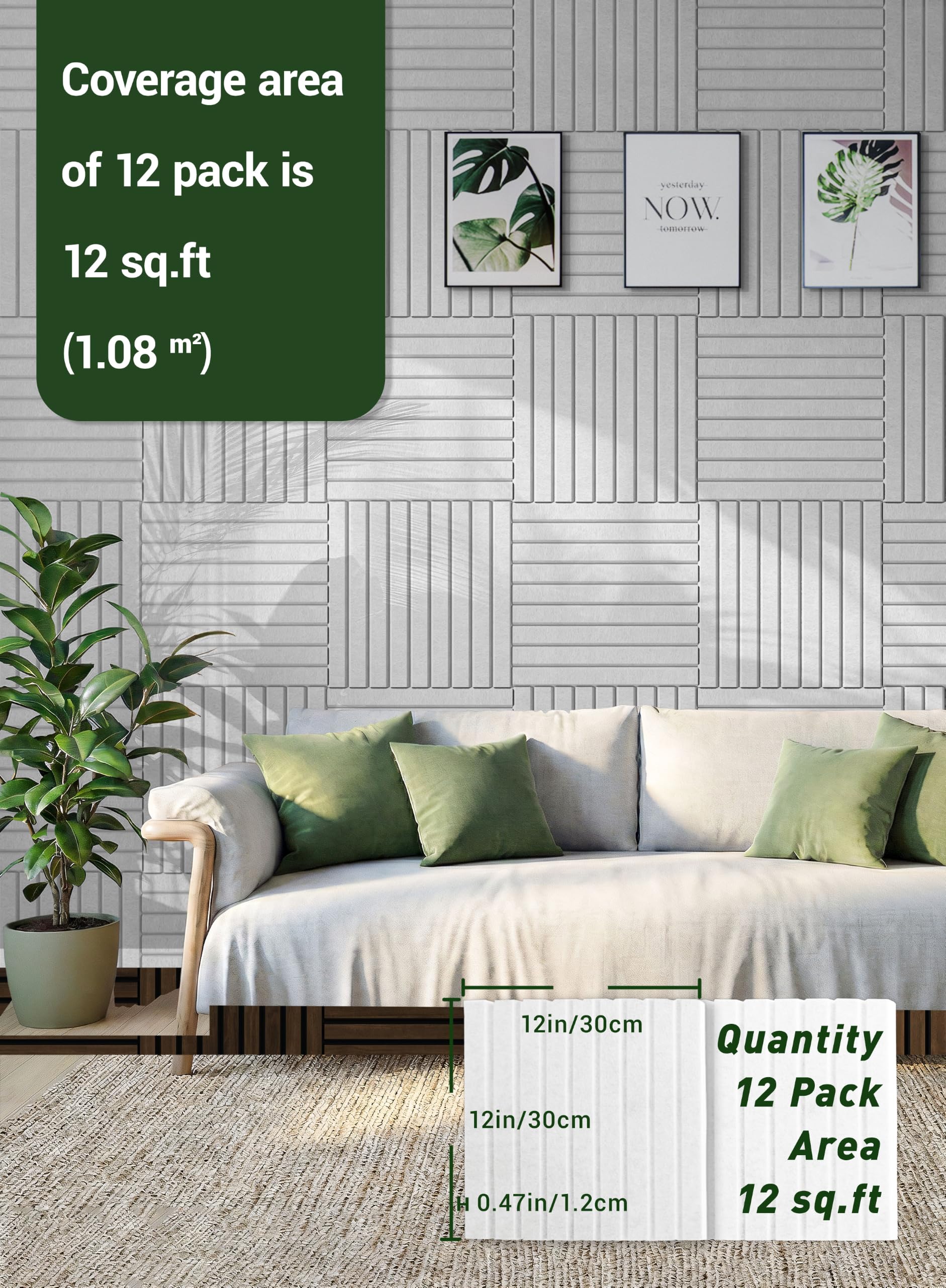 Waister Soundproof Wall Panels, 12‑Pack, 0.47 Inch Thick High Density-White