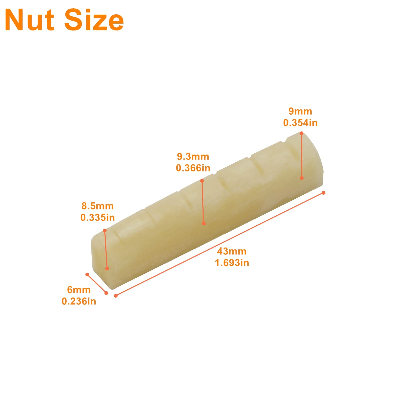 Miwayer 2 Pack 6 String Acoustic Guitar Unbleached Bone Nut, Guitar Bridge Nuts, Cut from Whole Bones, 43x6x9mm