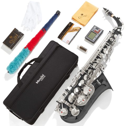 Mendini By Cecilio Eb Alto Saxophone, Purple Gold E Flat Alto Saxophone for Beginners Students Musicians with Case,10 Reeds, Mouthpiece, Tuner, Neck Strap, Cleaning Cloth & Rod, Gloves, Lesson Book