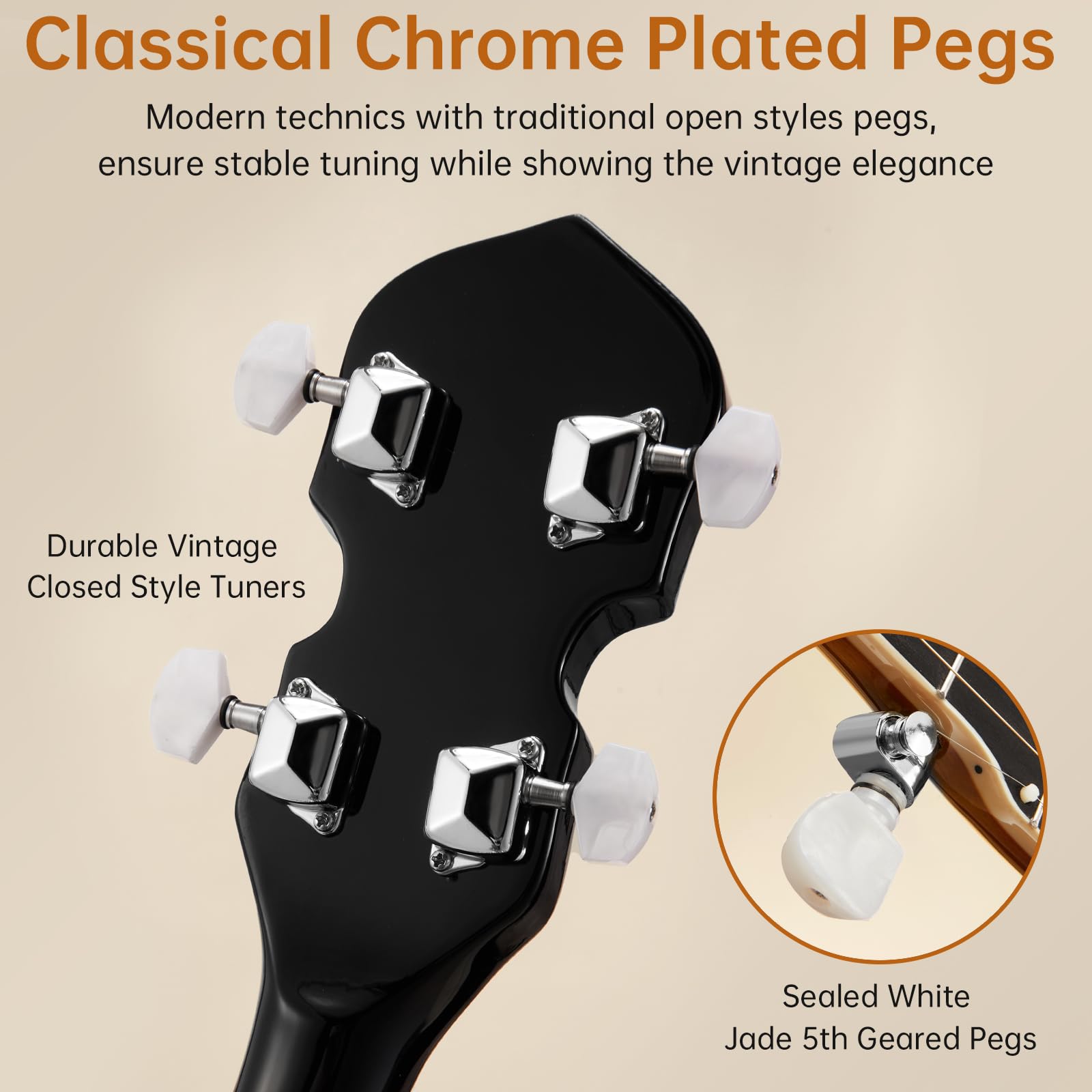 Banjo, Kmise 5 String Beginner Banjo 38 inch Full Size with Remo Head Closed Back with Removable Resonator, Tuner, Strings, Finger Picks, Strap, Bag, Accessories Set Gift Choice for Adults Beginner