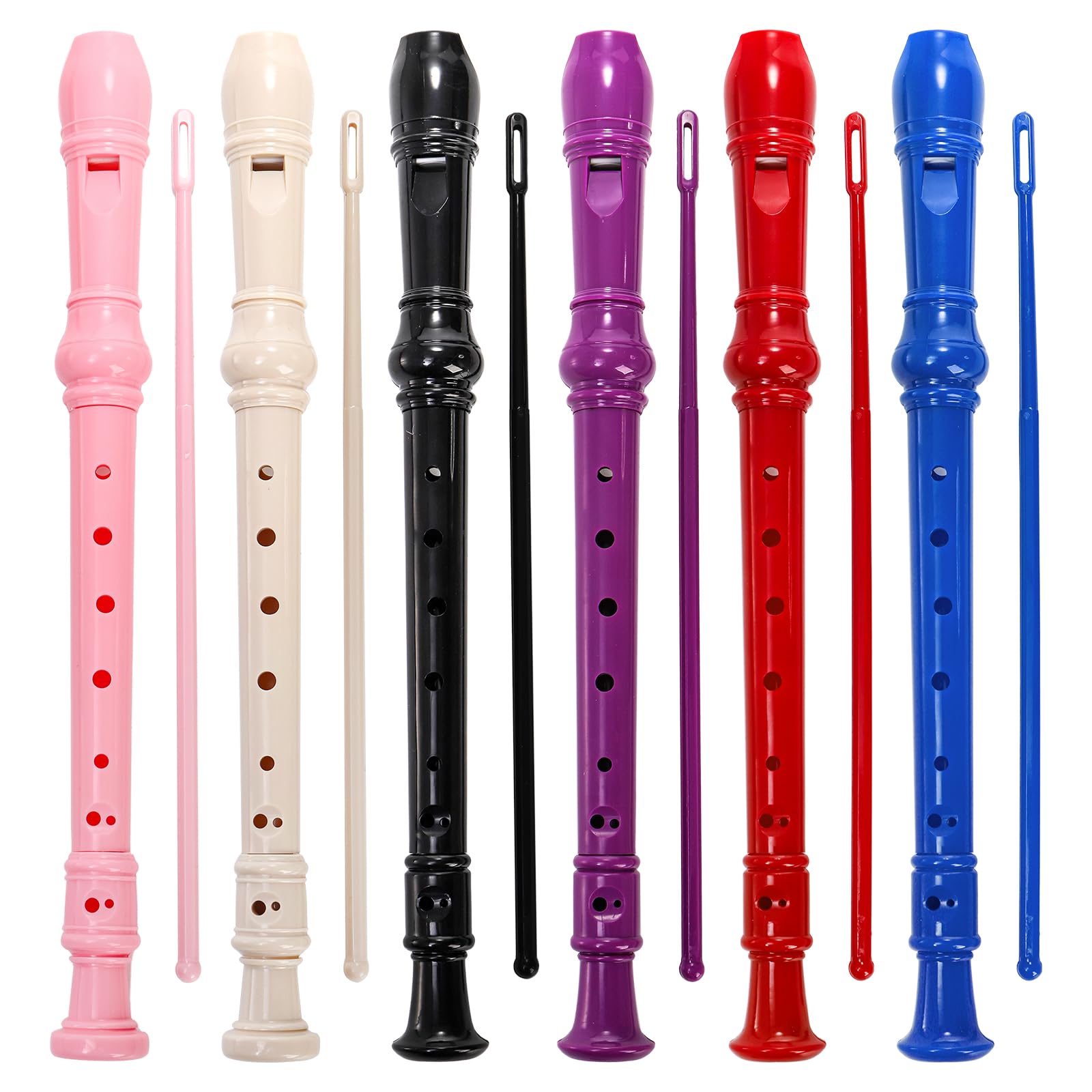ZEAYEA 6 Pack Soprano Recorder Instrument, German Style Fingering 8 Hole Descant Flute, Detachable Descant Recorders with Cleaning Rod and Fingering Chart for Beginners Music Parties Musical Education
