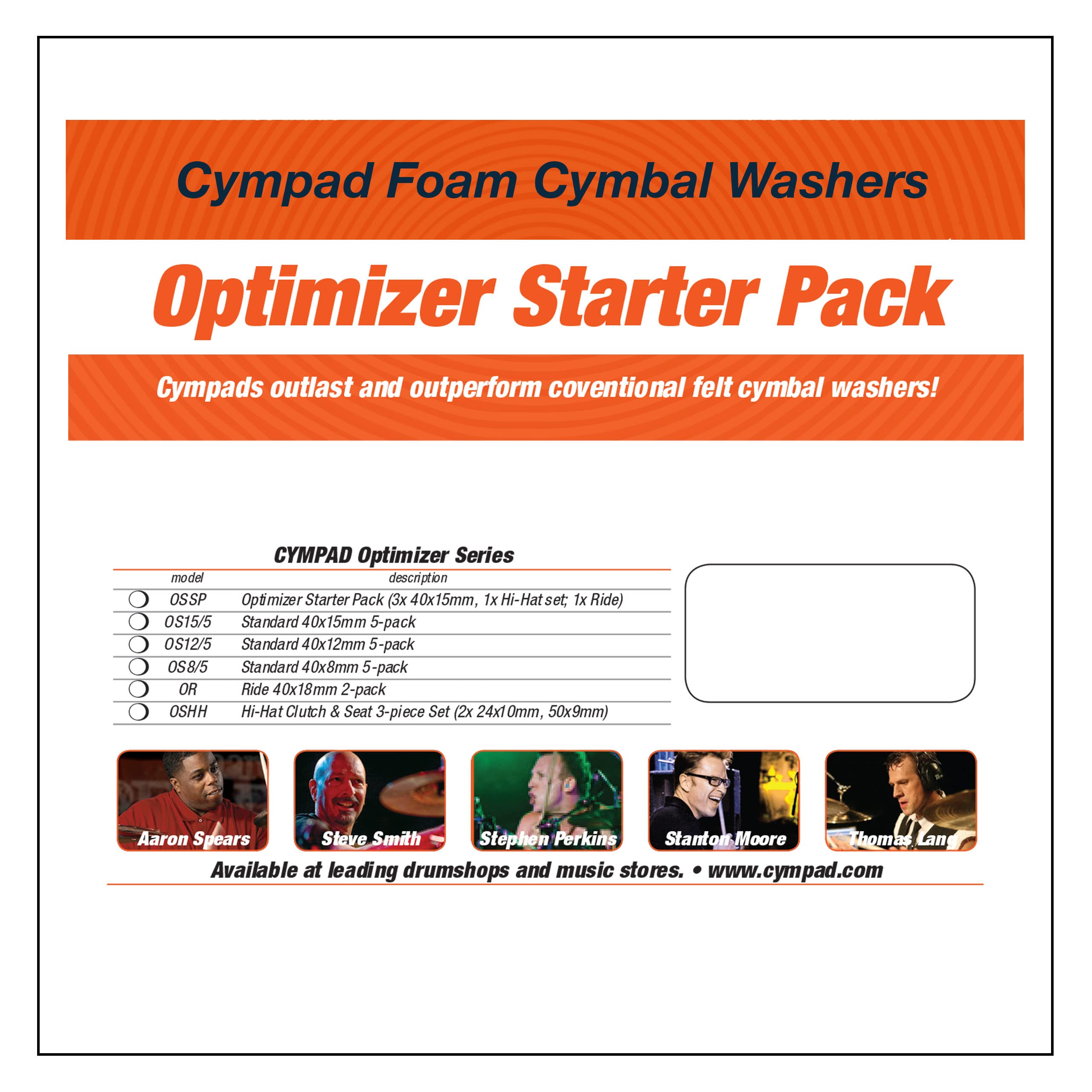 Cympad Optimizer Starter Pack, Foam Cymbal Washers for Improved Cymbal Performance & Protection. (3x 40/15mm; 1x Hi-Hat; 1x Ride)