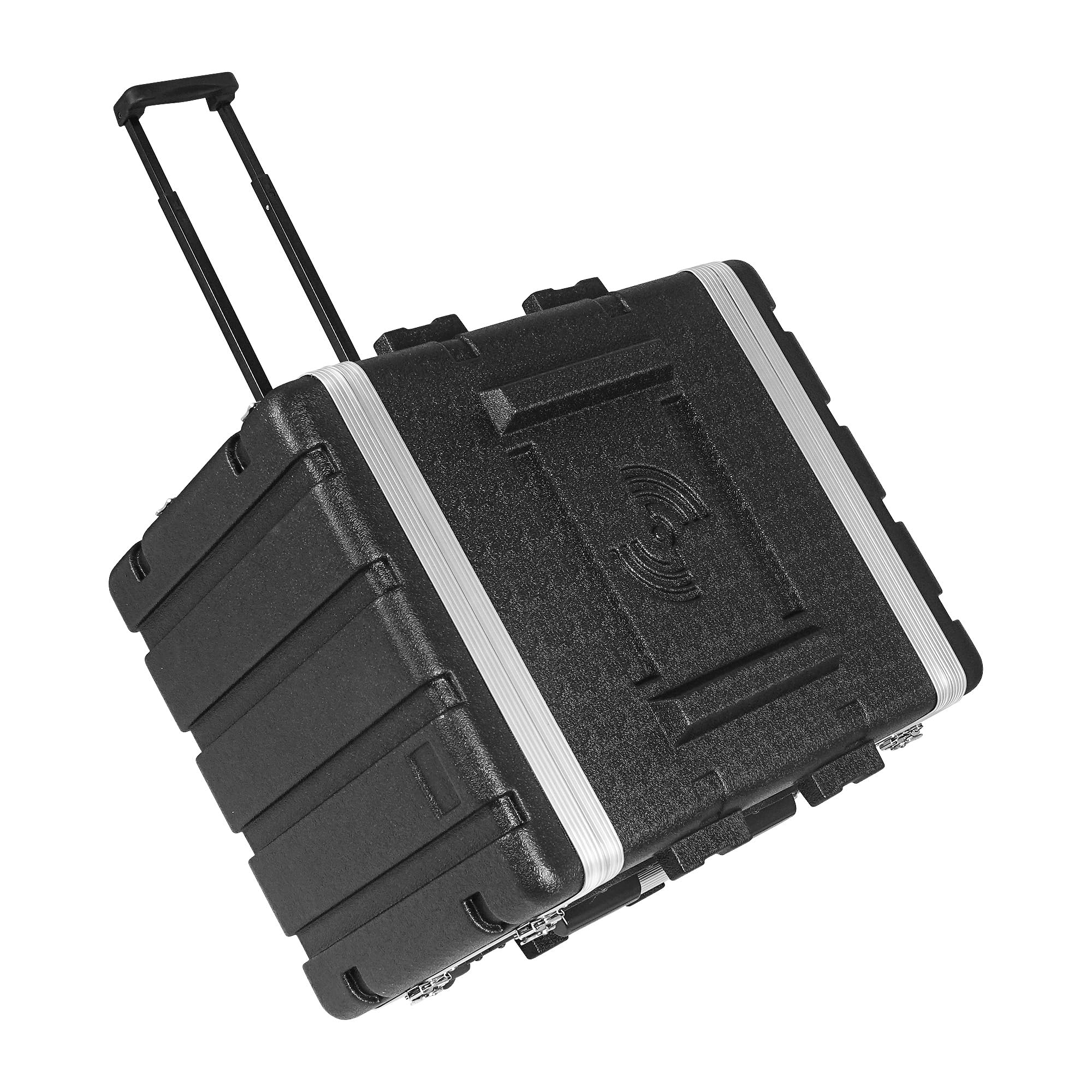 Sound Town Lightweight 8U PA DJ Rack/Road Case with 7U Rack Space, ABS Construction, 19” Depth, Retractable Handle, Wheels and Heavy-Duty Latches (STRC-A8UT)