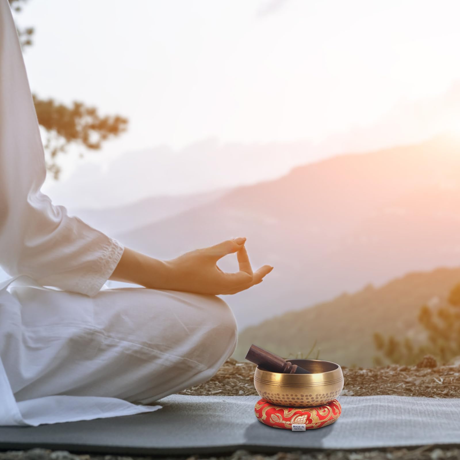 Kmise Tibetan Singing Bowls Set- Handmade in Nepal Meditation Sound Bowls for Yoga, Meditation, Mindfulness, Healing and Chakra Balancing, Stress Relief (5′, Buddha)