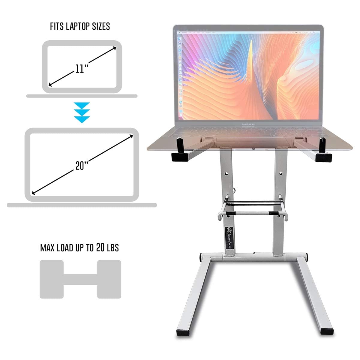 AxcessAbles Portable Folding Laptop Stand with Bag | Elevated MacBook Stand for Home Office, Music Production, Gaming, DJ Controller | No Assembly Required (White)