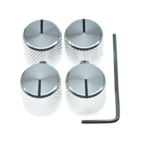 4pcs Aluminium Guitar/Bass Knobs Volume/Tone Control Knob 1/4″ Metal Universal Potentiometer Pot Knobs with Set Screw and Indicator for Tele/Telecaster/P Bass Silver