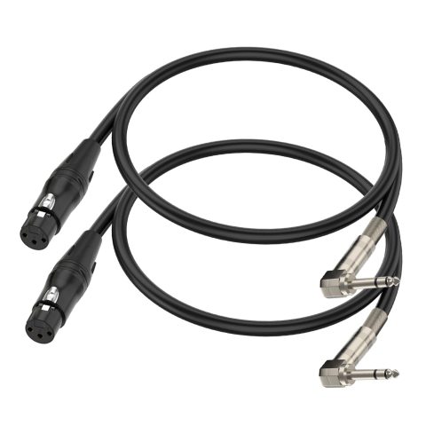 Right Angle 6.35mm TRS to XLR Female，（1.5FT 2Pack） Right Angle 1/4″ TRS to XLR 3Pin Female,for Speakers, Stage, DJ and More