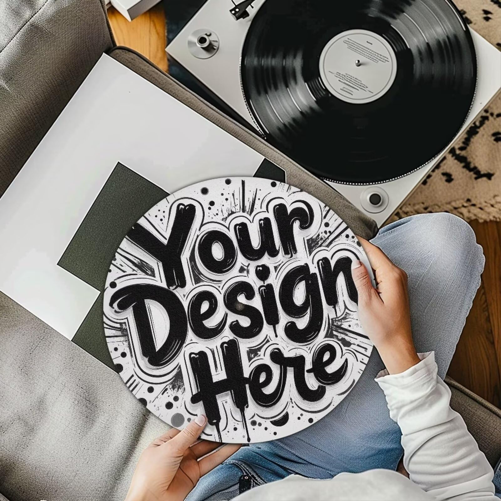 PJHEQOXE Customized Turntable Mat Personality Record Player Mat