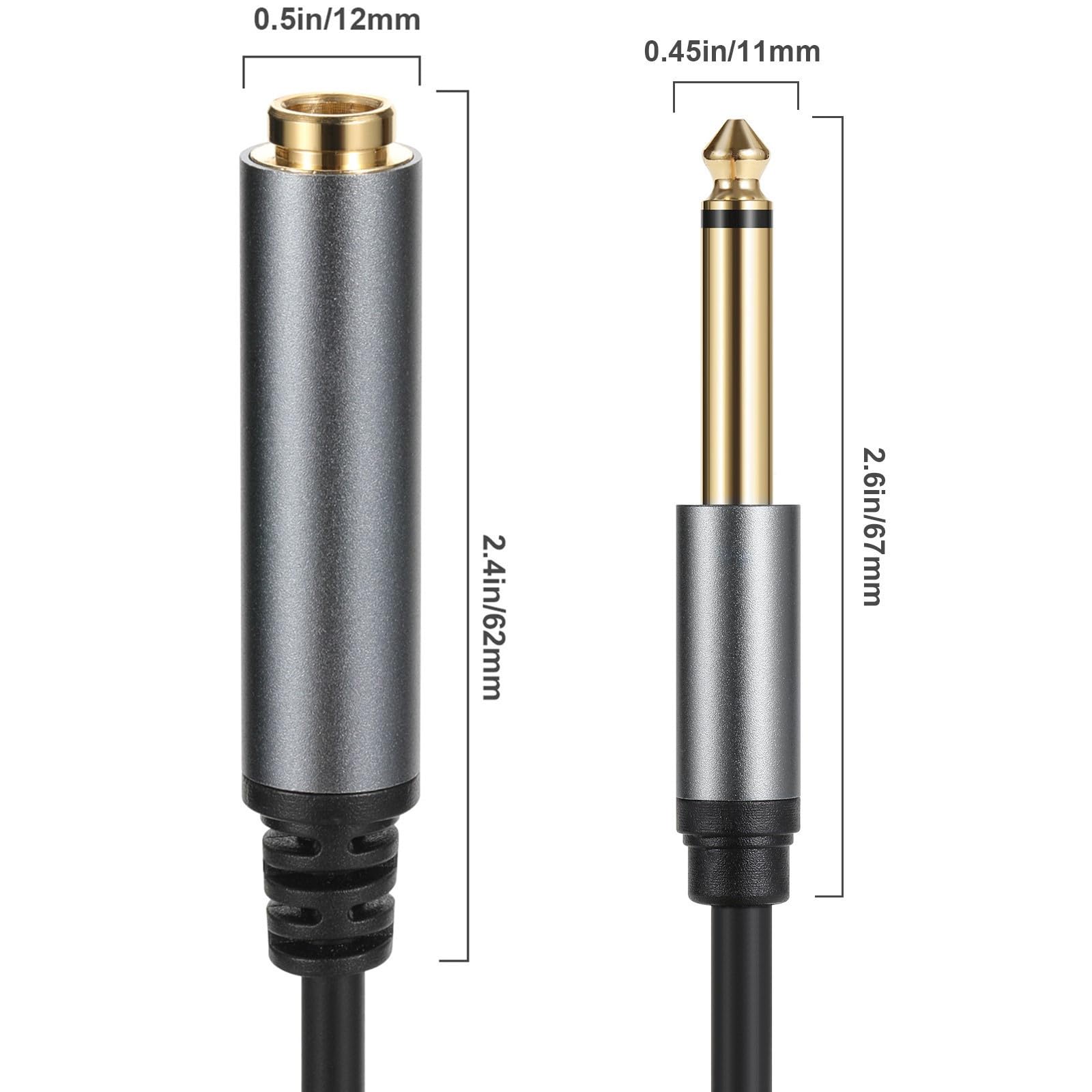 Halokny 6.35mm to 6.35mm Instrument Cable, Golden Plated 1/4 Inch Female to Male TS Mono Audio Jack for Electric Guitar, Bass, Amplifier, Speaker, Mixer 6FT/1.8M (Male to Female TS 6Ft)
