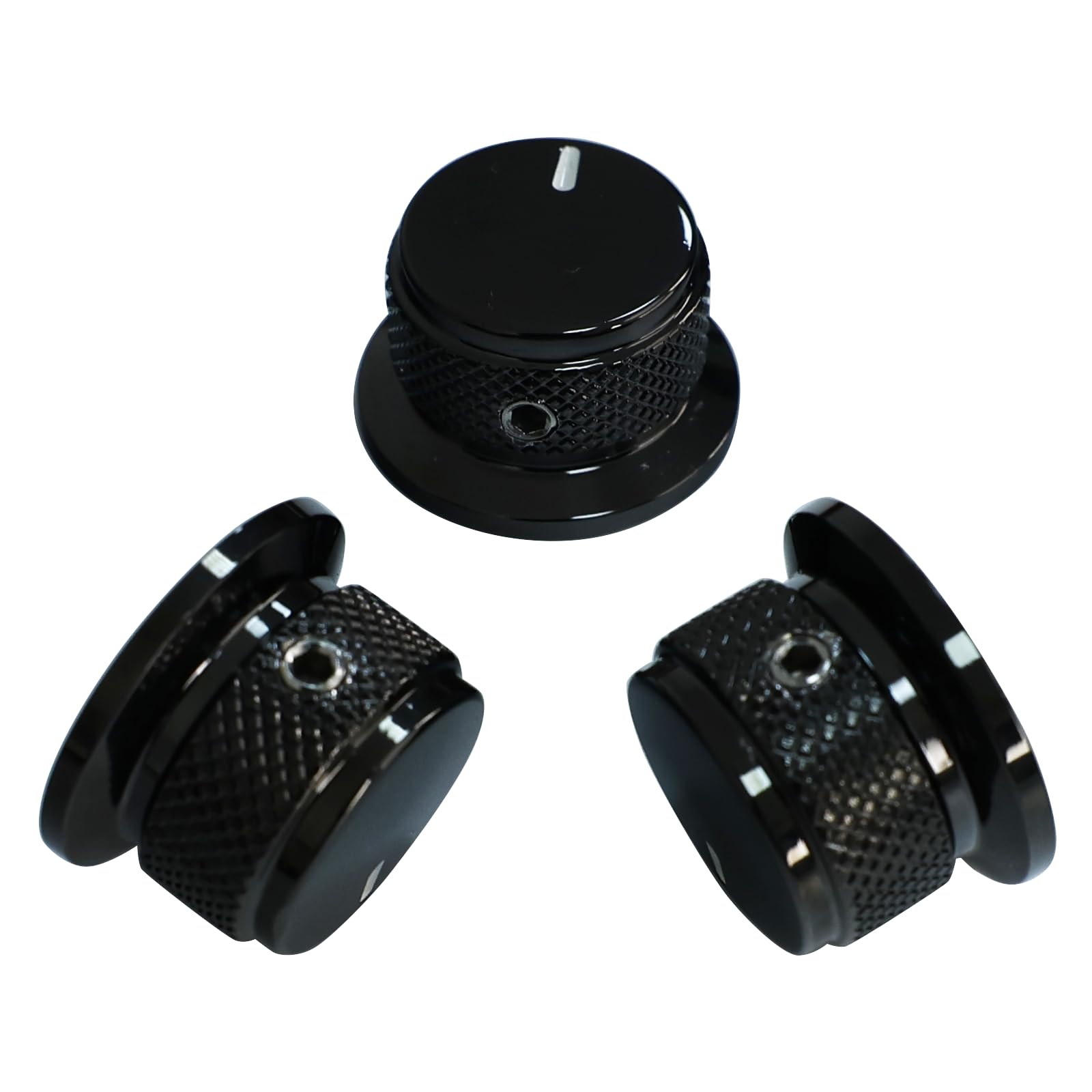 OVSAL 3PCS Electric Bass Guitar Metal Knobs Flat-top Hat-Shaped Volume Tone Control Knobs with Fastening Screw Compatible with Fender Strat Telecaster Les Paul Electric Guitars or Basses(Black)