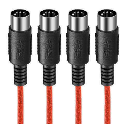 FORE 2-Pack 10 Feet MIDI Cable Straight-Angle 5-Pin DIN Compatible with MIDI Keyboard/Synthesizer/Guitar Multi Effects/Audio Interface/Audio Mixer/Auido Amplifier/External Sound Card/Red