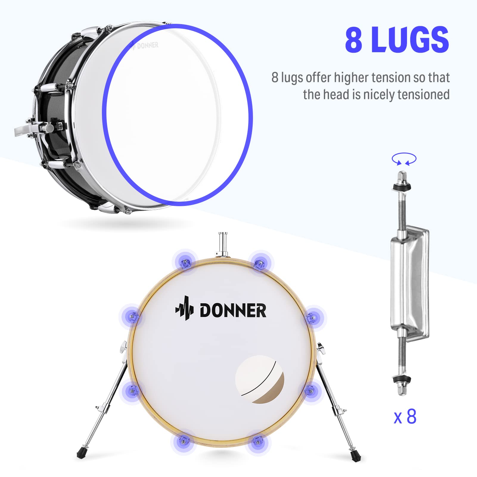 Donner Drum Set Adult 5-Piece with Practice Mute Pad, 22 inch Full-Size Acoustic Drum Kit Transparent Acrylic high-end, Red-DDS-1000p