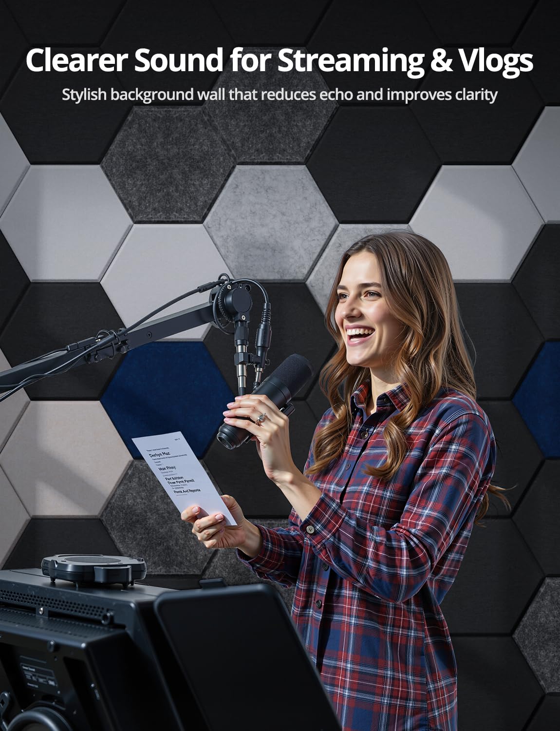 Kuchoow Hexagon Acoustic Wall Panels Sound Absorbing Self Adhesive Tiles
