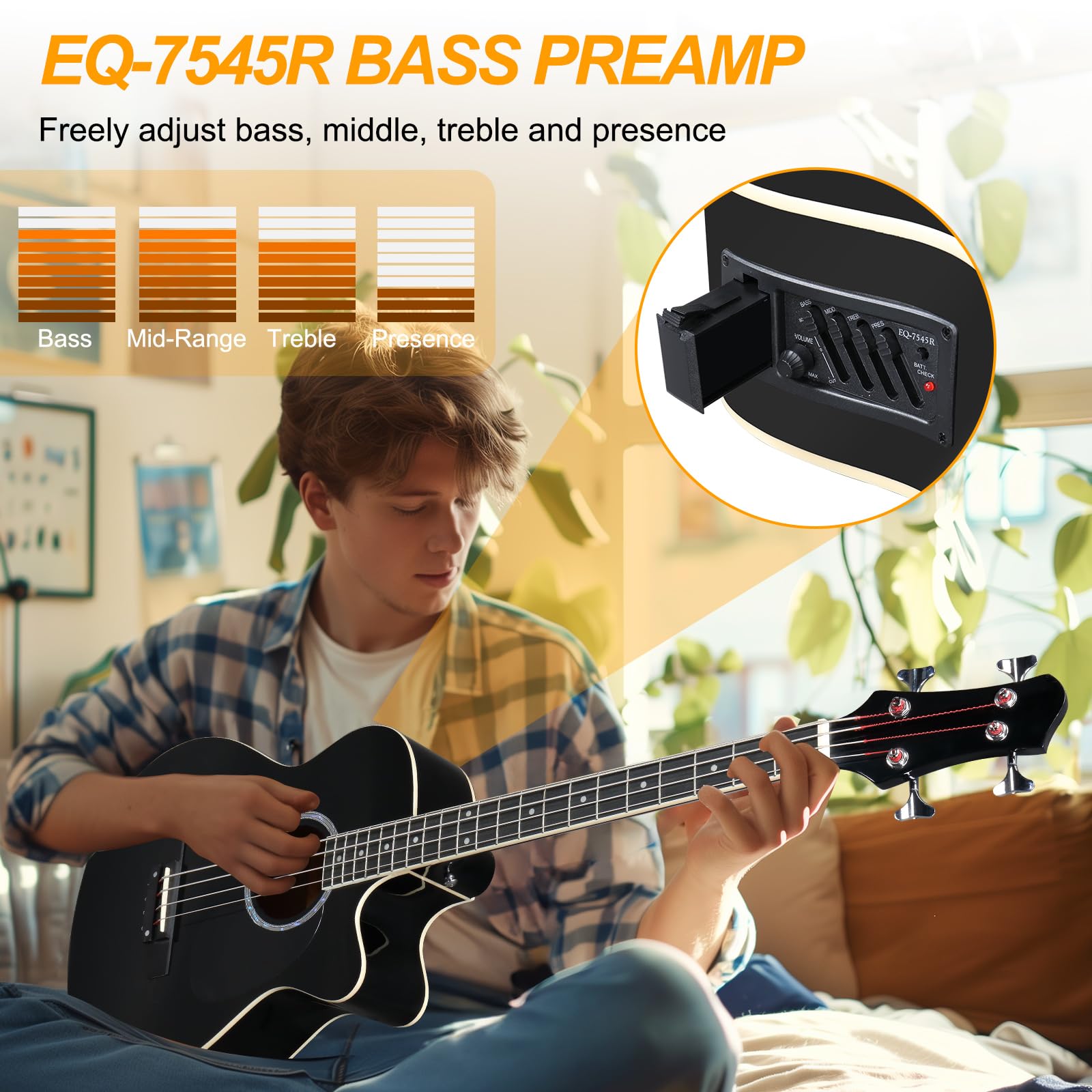 Ktaxon 4 String Acoustic Bass Guitar, Full Size Bass Guitar Kit, Black