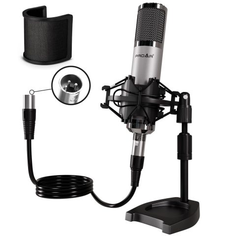 PROAR XLR Condenser Microphone with Desktop Stand for Vocals and Podcasting