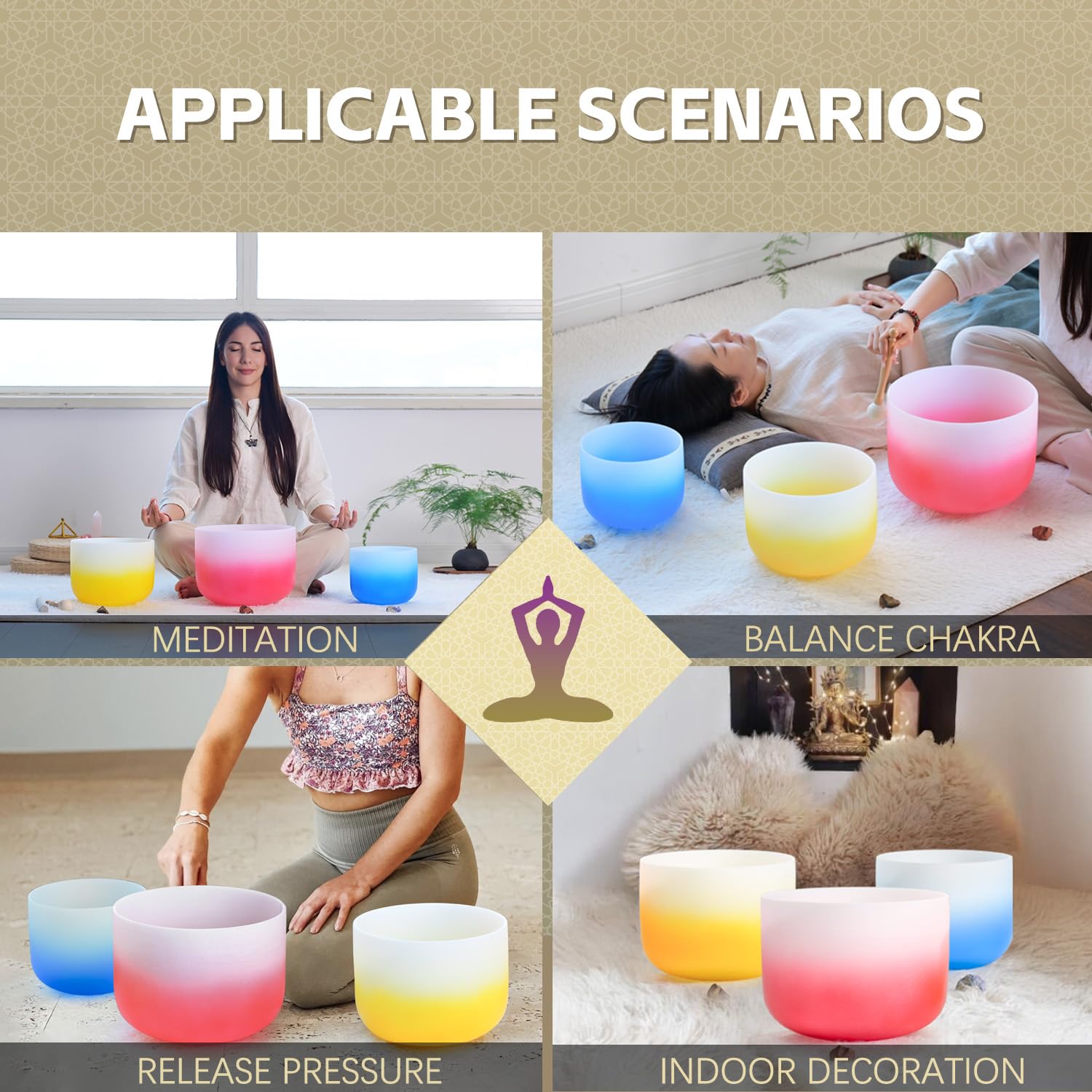 Lycrystal 432HZ PCS Aria Gradient Crystal Singing Bowl Set of 3,GEC Note