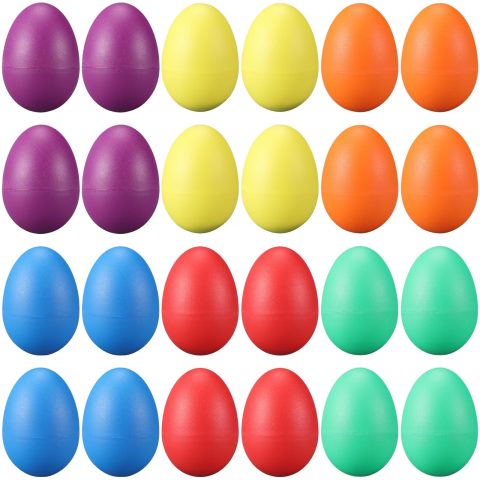 24 Pcs Egg Shakers – Plastic Easter Egg Instruments Percussion Maracas Egg for Learning DIY Painting (Colors)