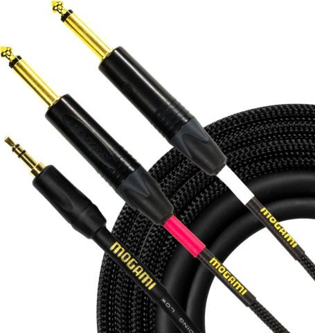 Mogami GOLD 3.5-2TS-03 Stereo Audio Adapter Cable, 3.5mm TRS to Dual 1/4″ TS Male Plug Connectors, Gold Contact, Straight to Straight, 3 Foot Length