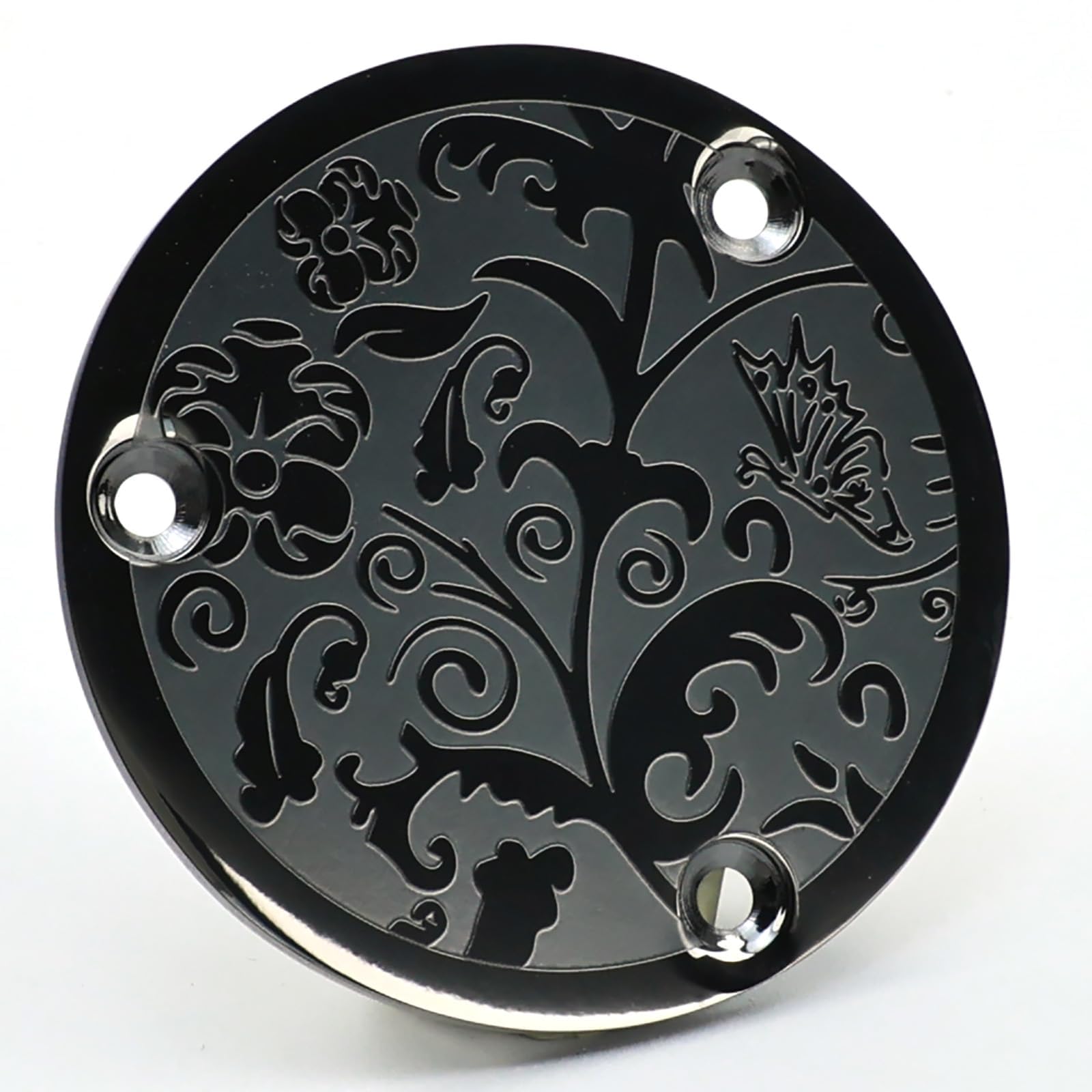 OVSAL Stainless Steel Round Guitar Control Switch Back Cover, 3-Hole Engraved Metal Toggle Switch Back Plate Compatible with Epiphone Les Paul Style Guitar Upgrade & Mod Parts(Black)