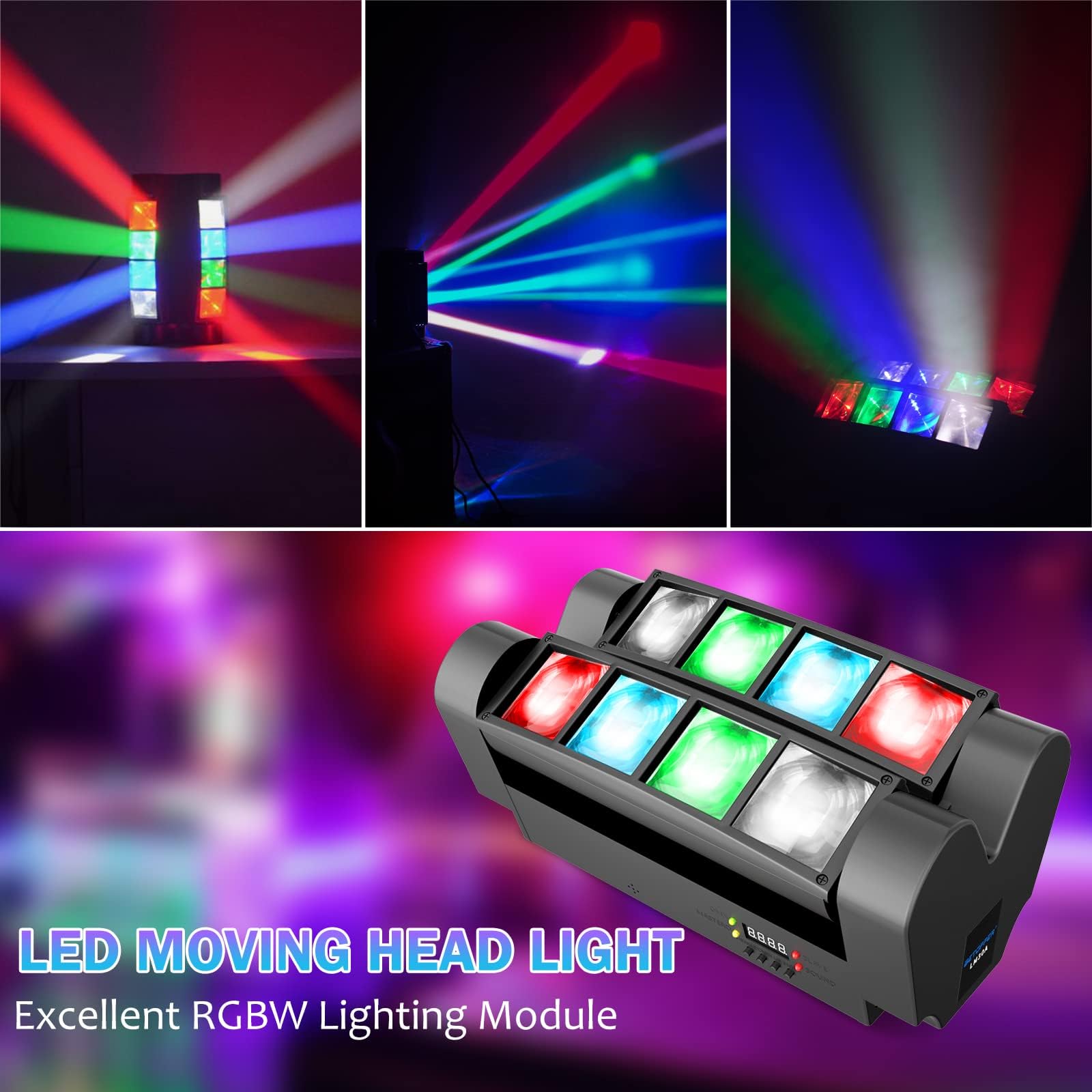 Betopper 8x3W Spider Moving Head DJ Light,RGBW Stage Disco Light-1 Pack