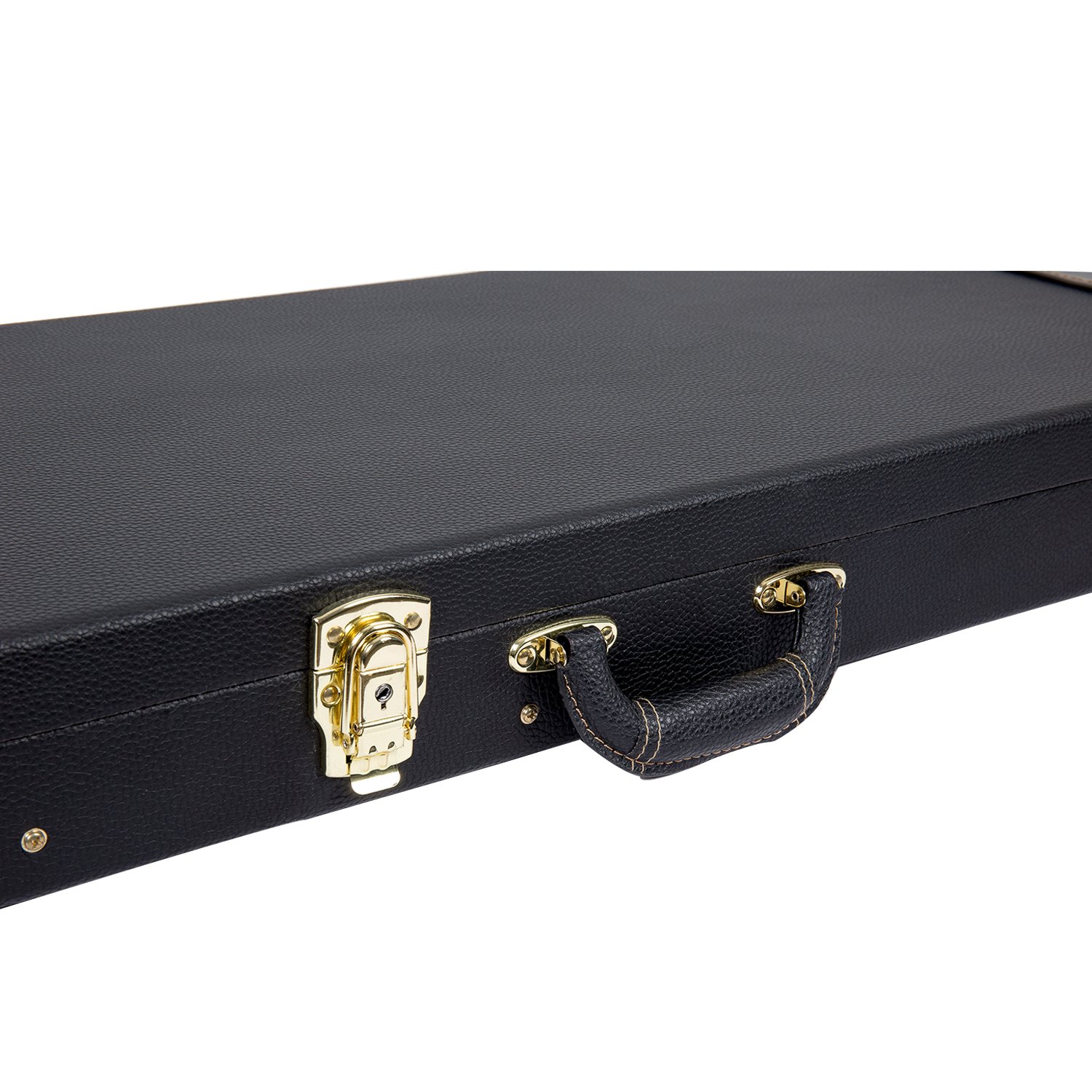 Crossrock Electric Guitar Case fits Fender Telecaster and Stratocaster- Sponge Lining, Metal Feet, Storage Space-Black (CRW600EBK)