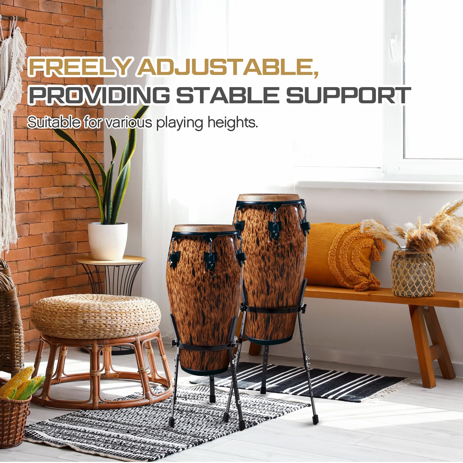 Fiada 2 Pcs Conga Drum Stand 10 & 11 Black Heavy Duty Adjustable Height Drum Holder Support for Congas Bongo Djembe Performance and Travel