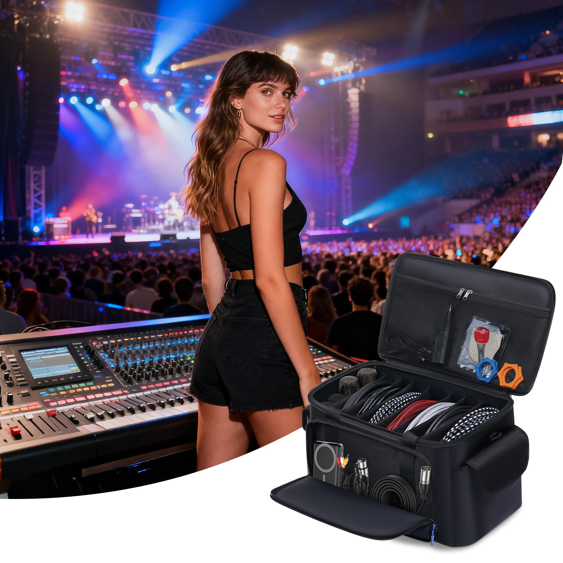 Large DJ Cable File Bag with Multi-Compartment & Pocket for Music Equipment