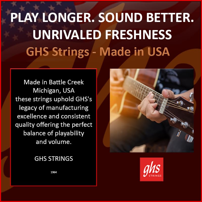 GHS Strings – Phosphor Bronze Acoustic Guitar Strings – Warm, Rich Tone, Balanced & Long-Lasting – For Acoustic, Fingerstyle, Strumming, Country, Rock, S325 Set (L) Light Gauge 13-56, 6 PACK