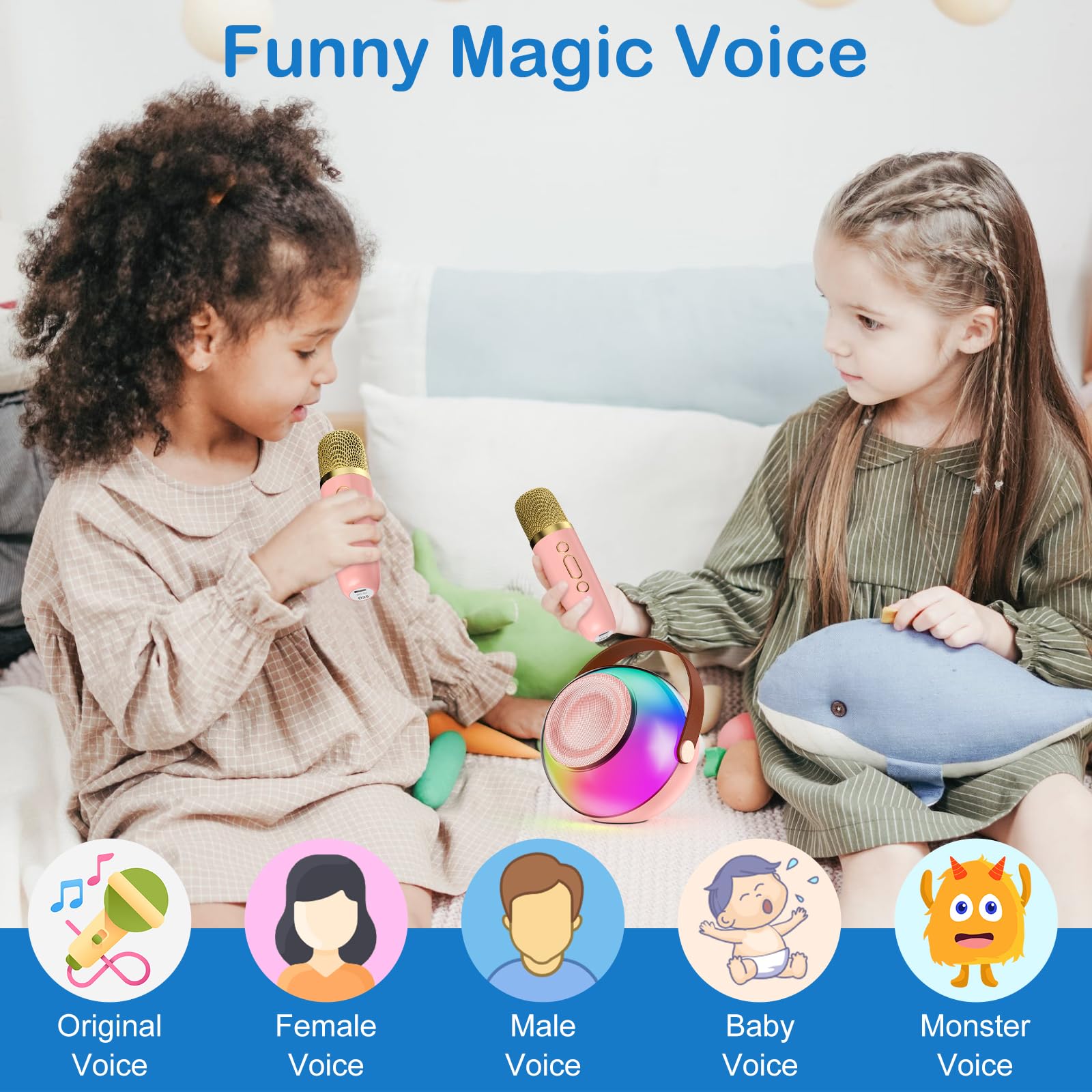 Mini Karaoke Machine for Kids Adults, Portable Bluetooth Speaker with 2 Wireless Microphones, Karaoke Toys for Family Party, Birthday Gifts for Girls Ages 4, 5, 6, 7, 8, 9, 10, 12+ (Beige, 1 Mic)