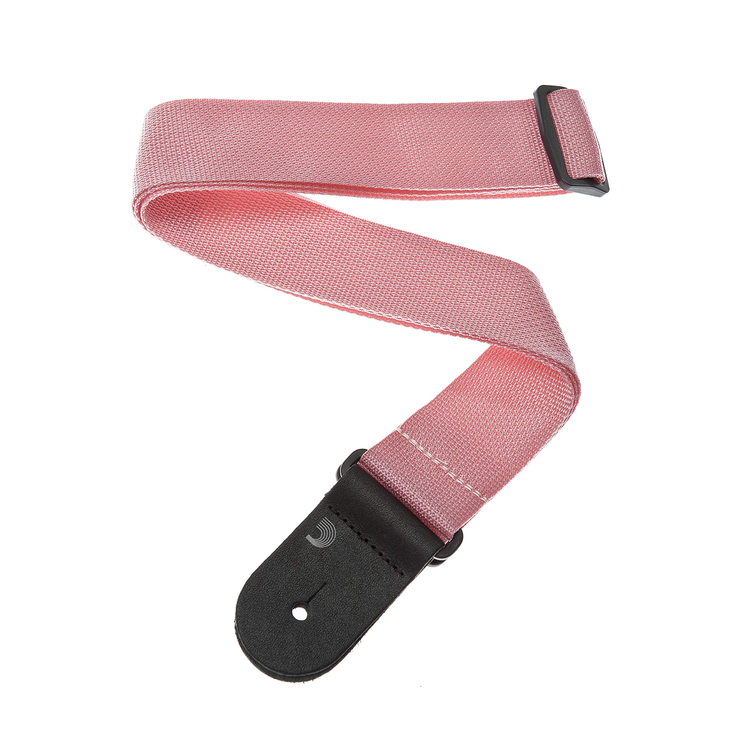 D’Addario Polypropylene Guitar Strap – Pink, Adjustable, Leather Ends – Guitar Accessory for Electric, Acoustic, Bass Guitars
