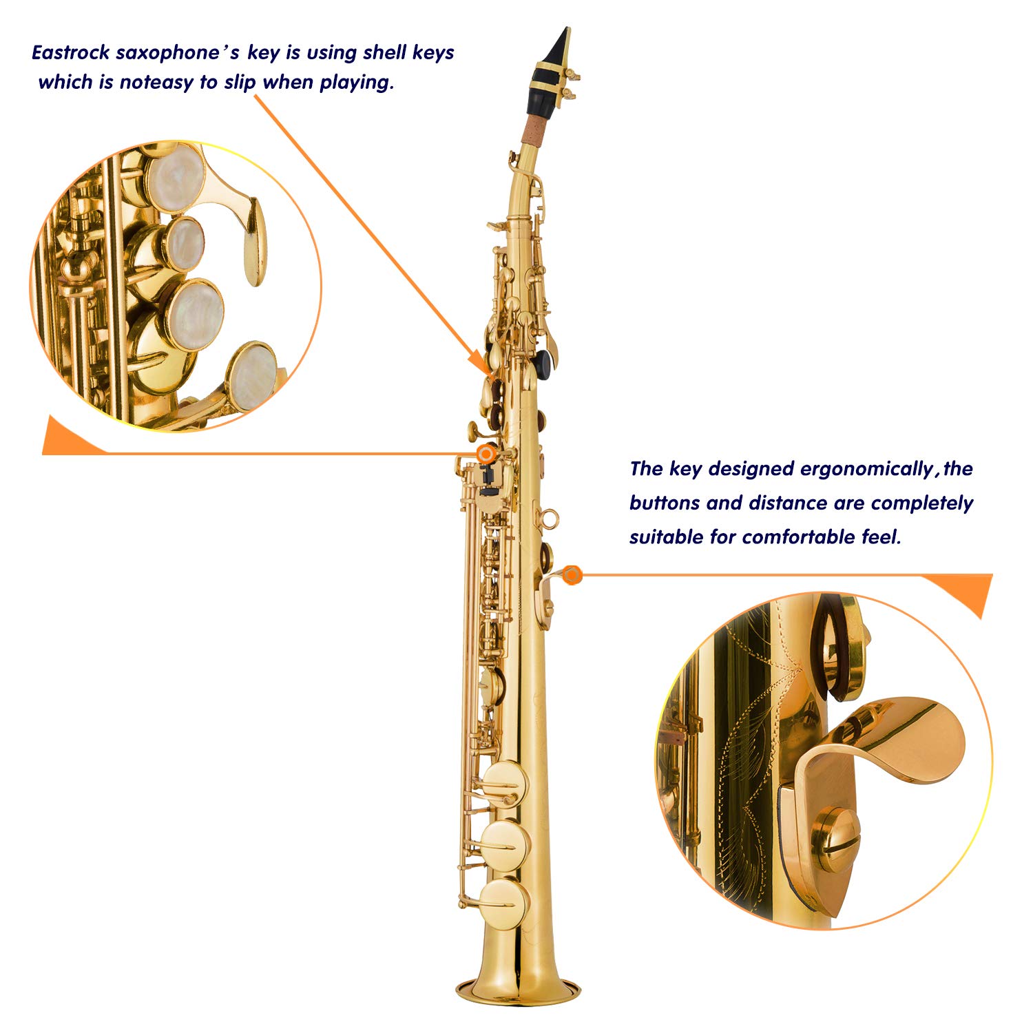 EASTROCK Bb Straight Soprano Saxophone Golden for Beginners Students