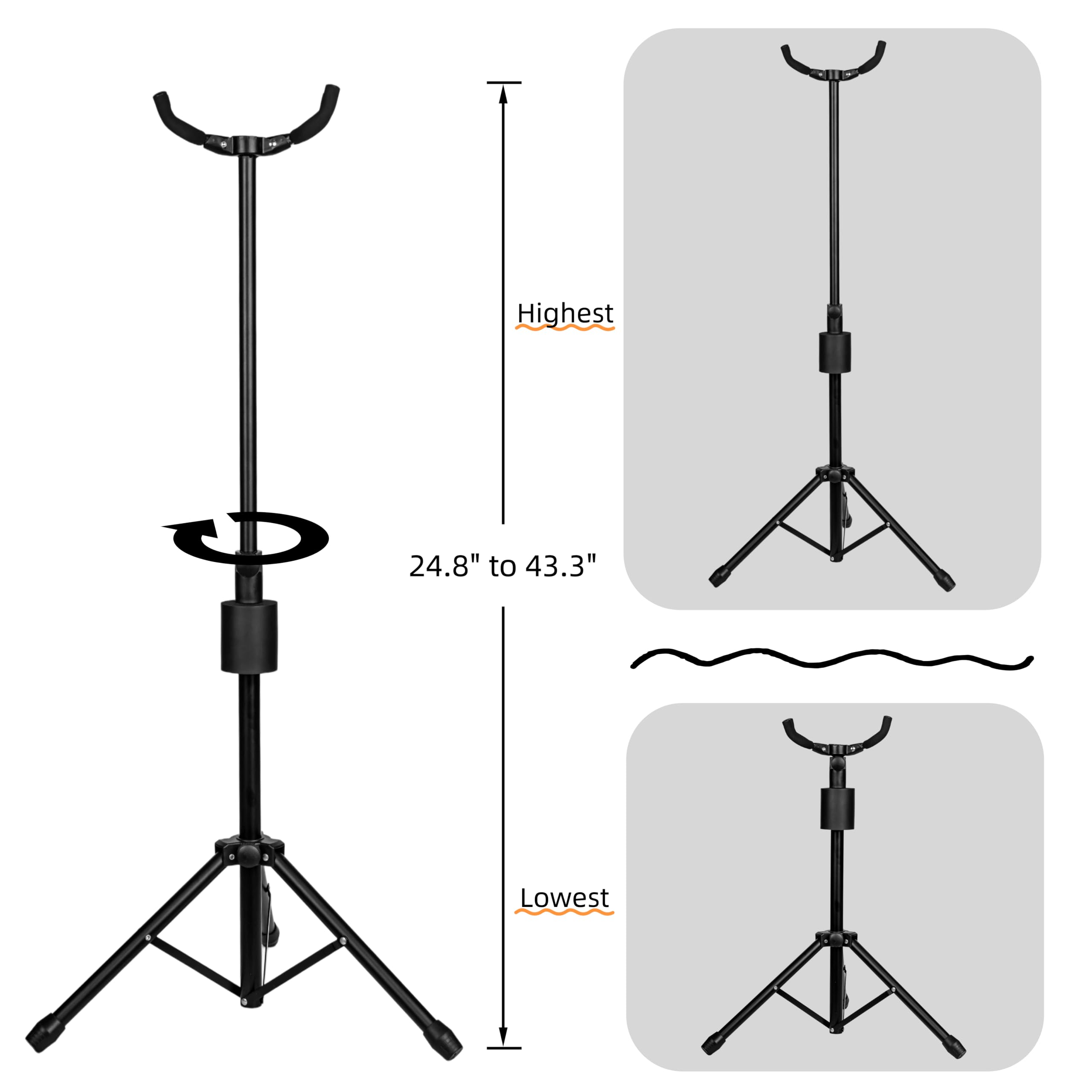 Neciuvy Double Guitar Stand, Portable Tripod Adjustable 2 Guitar Stand Floor for Acoustic, Bass & Electric. Dual Folding Stand for Banjo with Strap & Picks