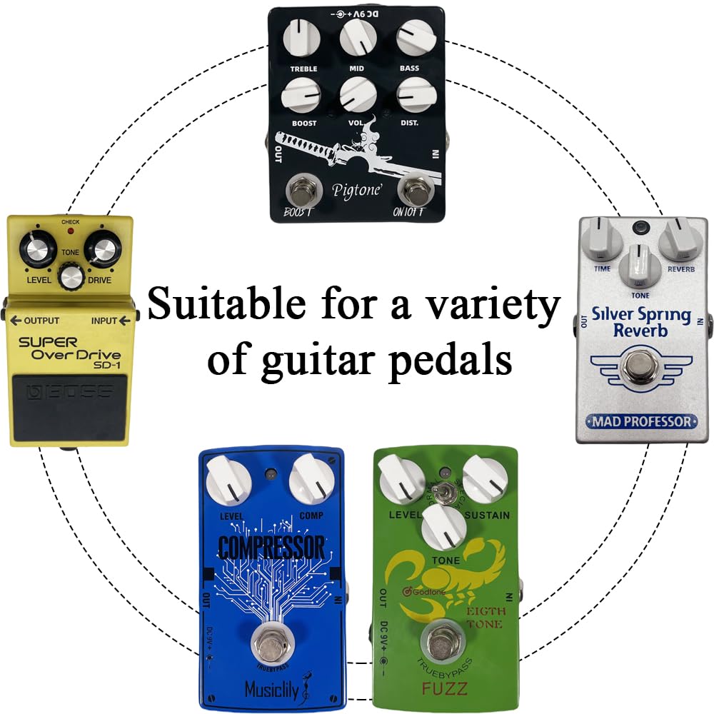 Pigtone Guitar Pedal Power Supply Adapter 9V DC 1A Tip Negative 3 Way Daisy Chain Cables for Guitar Effect Pedal(Tip Negative)