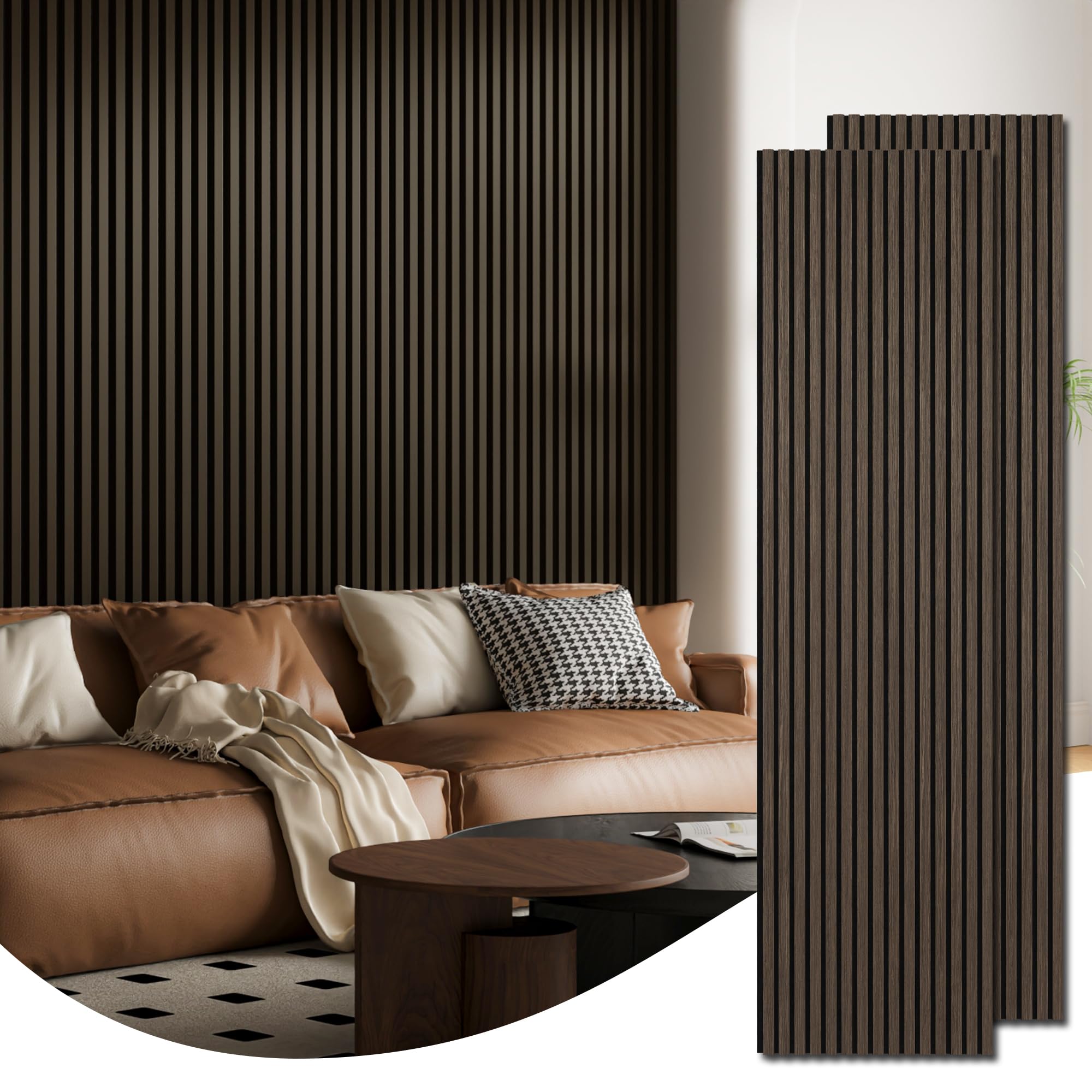 Art3d Acoustic Wood Slat Panels 94.5″x24″, 2-Pack, 31sq.ft, American Walnut