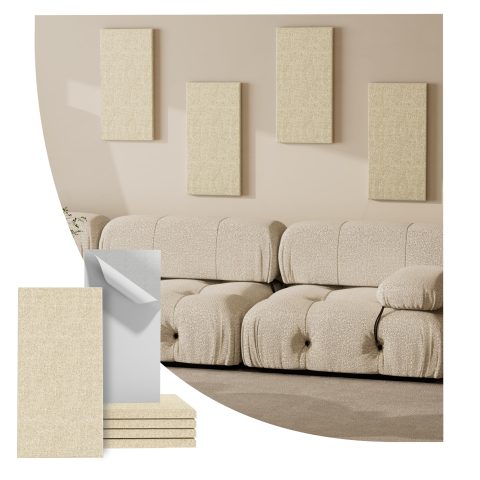 Reverbeon 4PCS Acoustic Panels, 24″x12″ Acoustic Panels for Walls, Self-Adhesive Sound Absorbing Panels for Home, Office, Studios (Khaki Beige)