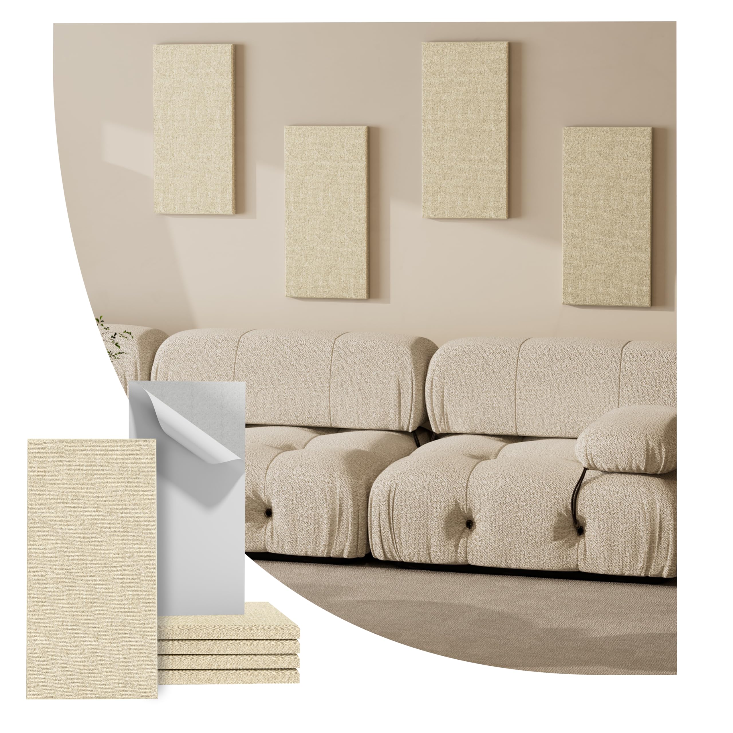 Reverbeon 4PCS Acoustic Panels, 24″x12″ Acoustic Panels for Walls, Self-Adhesive Sound Absorbing Panels for Home, Office, Studios (Khaki Beige)