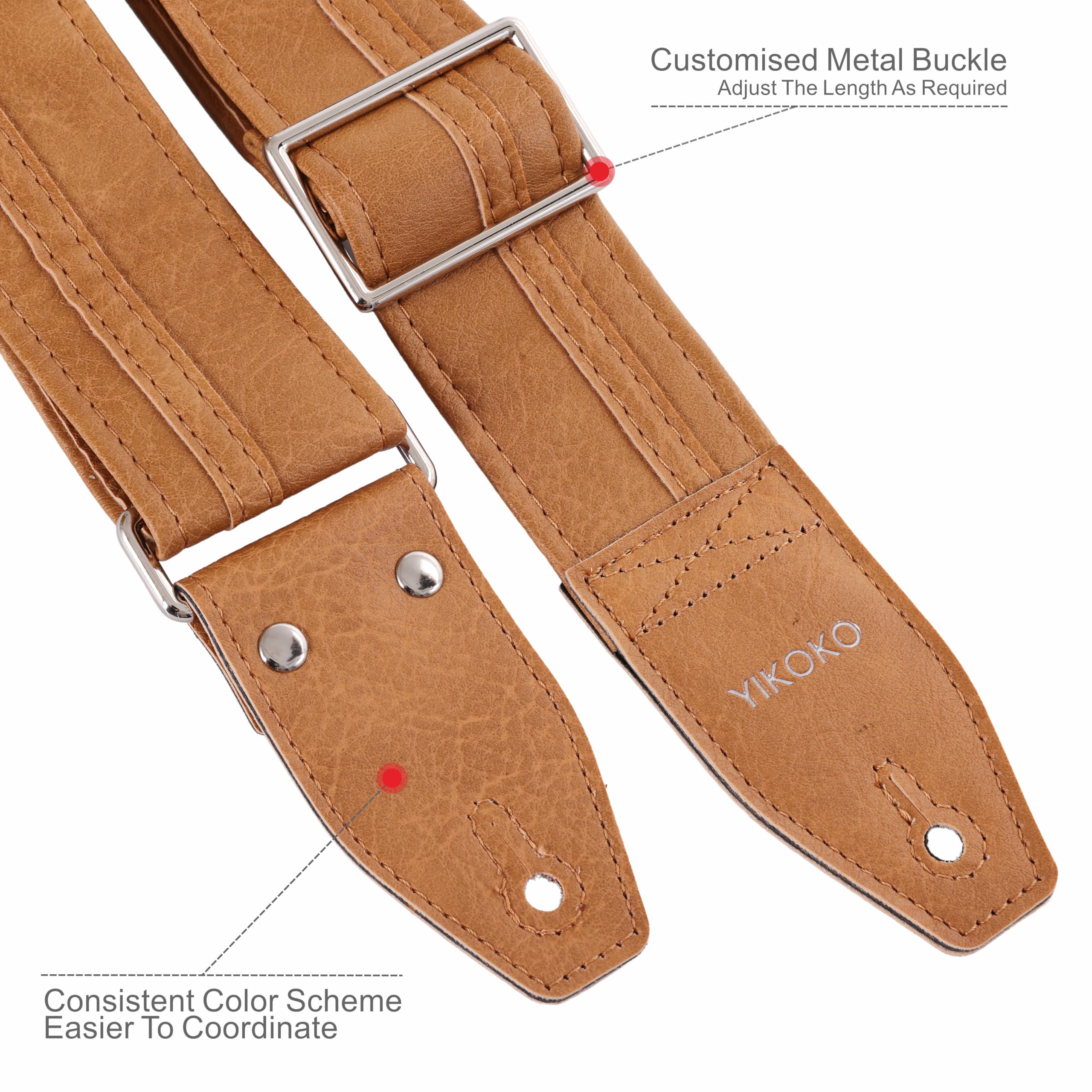YIKOKO Guitar Strap 2″, Colorful Vegan Leather Guitar Straps, Vinyl, Adjustable, for Acoustic, Bass and Electric Guitars