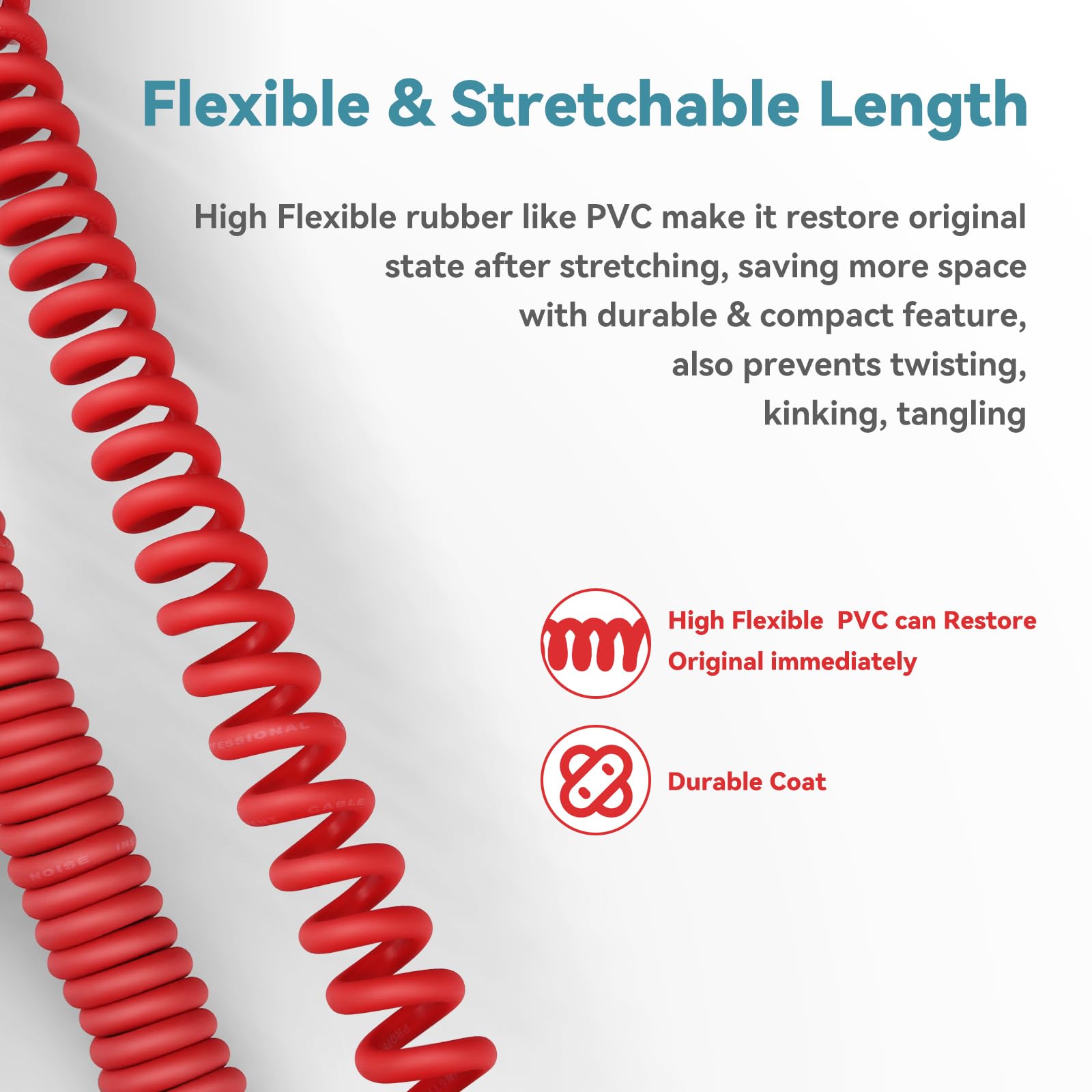 Augioth Curly Guitar Cable 10ft 2Pack Red