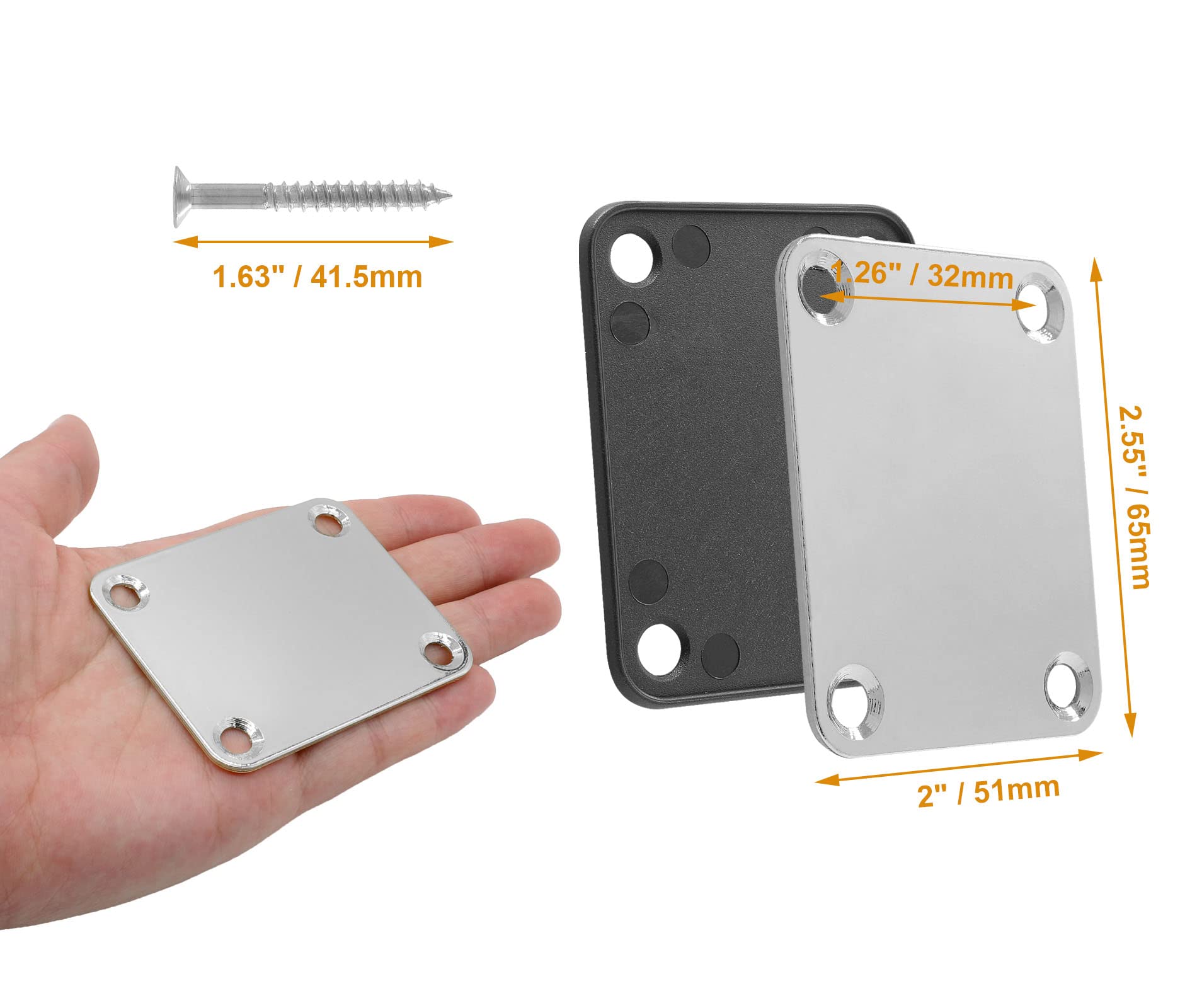 Jersvimc Silver Bass Guitar Neck Plate Replacement with Mounting Screws