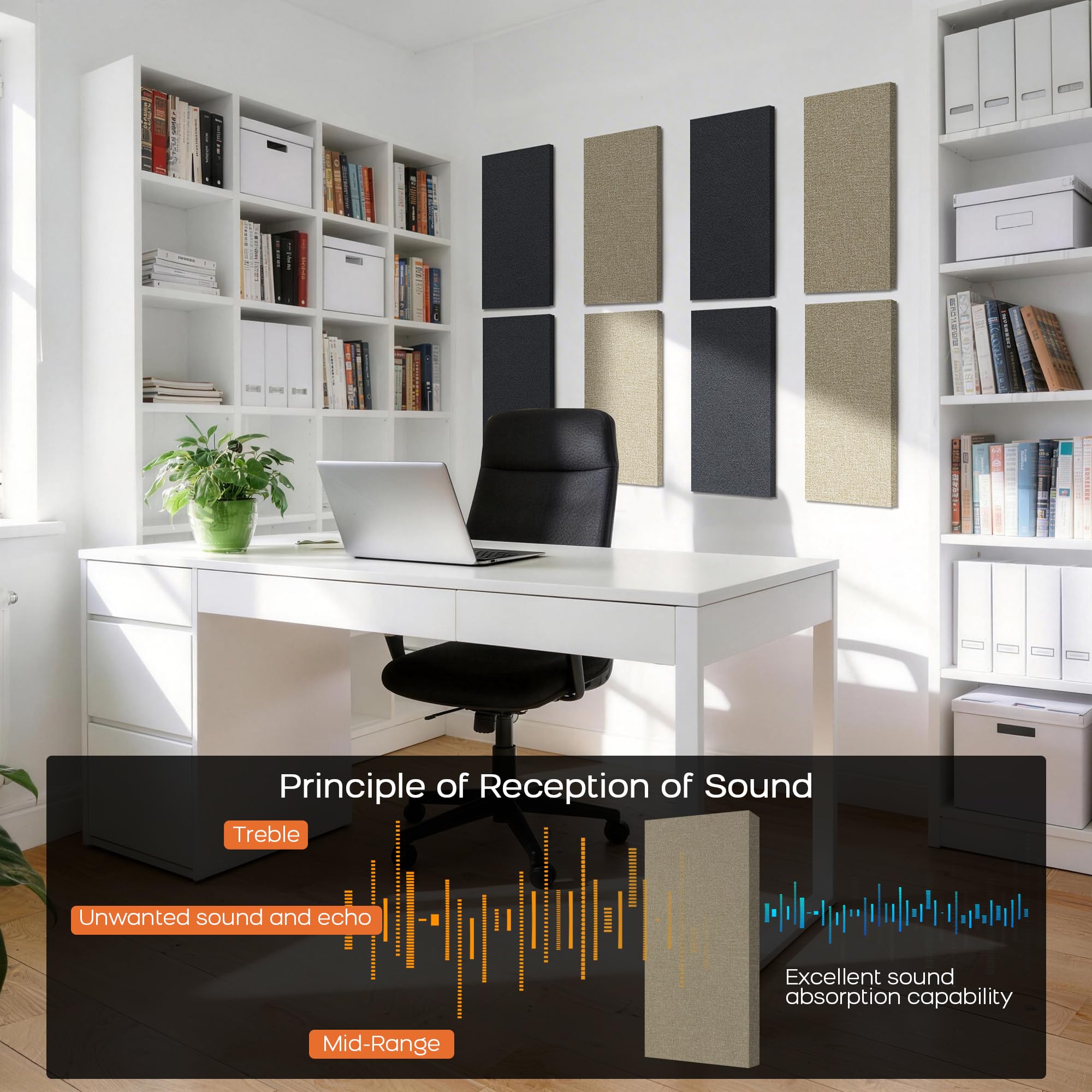 BUBOS 2-Pack Fabric Acoustic Panels 23.6×11.8×1″, Self-Adhesive Sound Panel