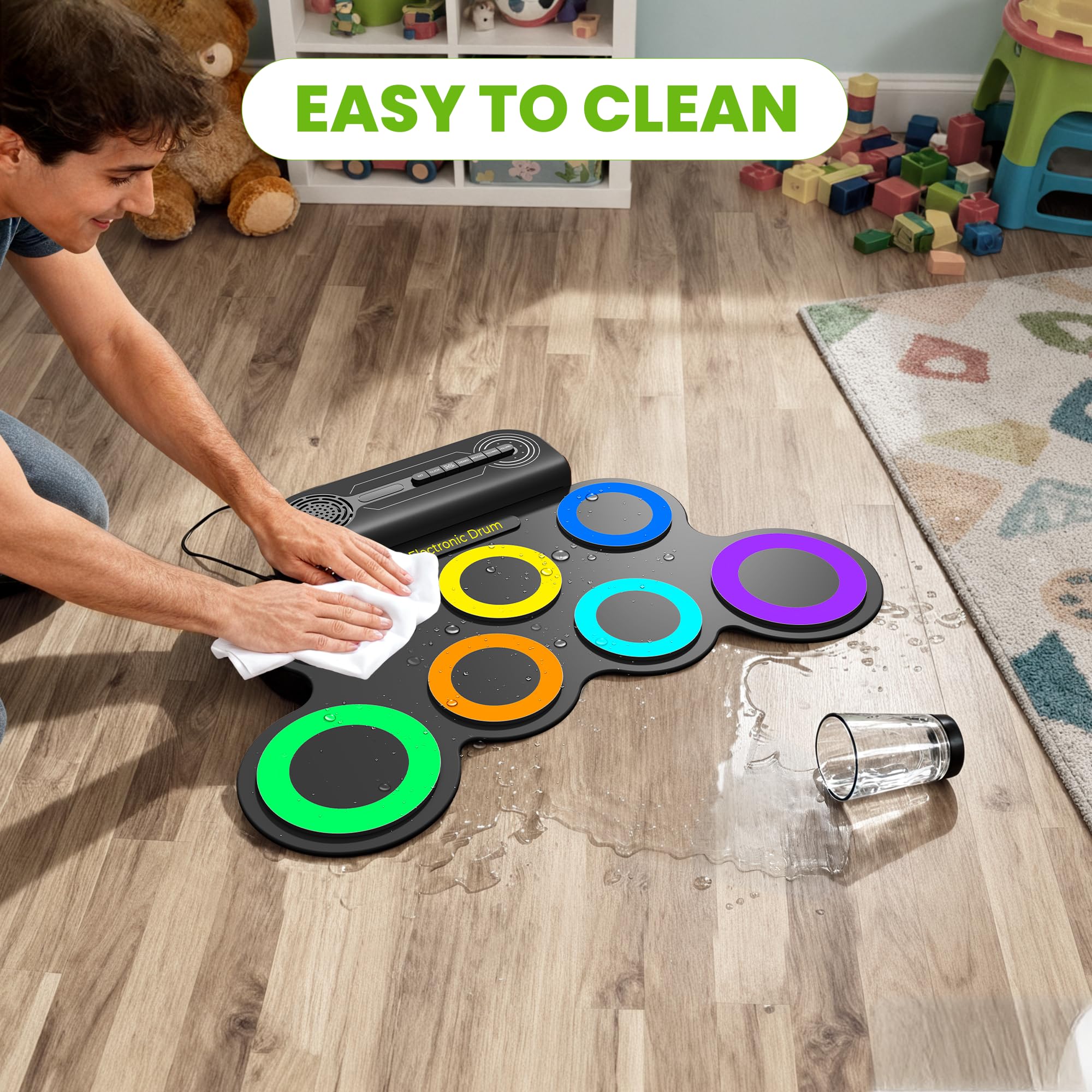VerkTop Electric Drum Set Built-in Speaker, Electronic Drum Pad and Sticks, Portable Roll Up Drums Practice Pad