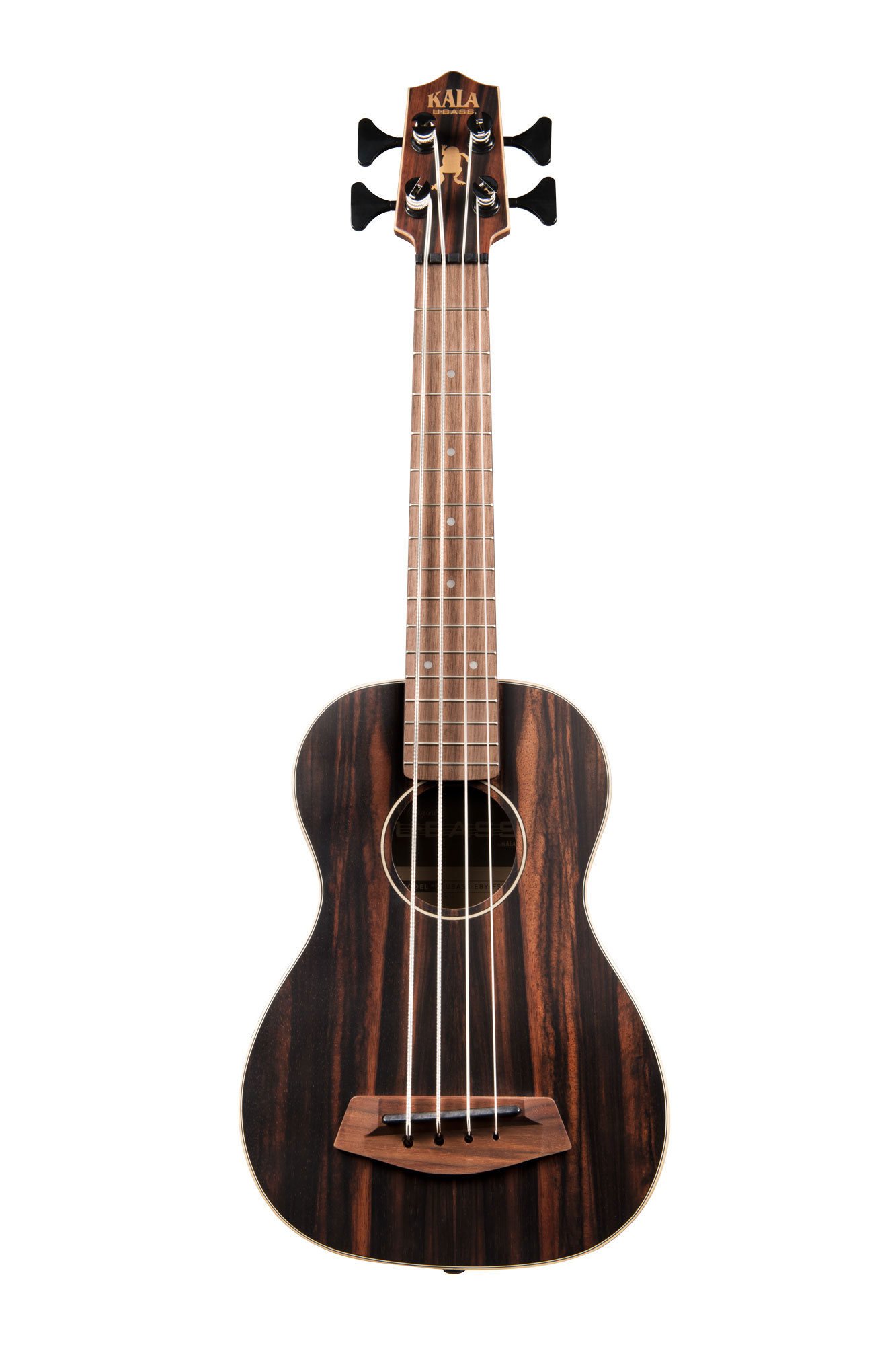 Kala UBASS-EBY-FSRW Striped Ebony Round Wound Acoustic-Electric U-Bass Ukulele Bundle with Gig Bag, Tuner, Austin Bazaar Instructional DVD, and Polishing Cloth