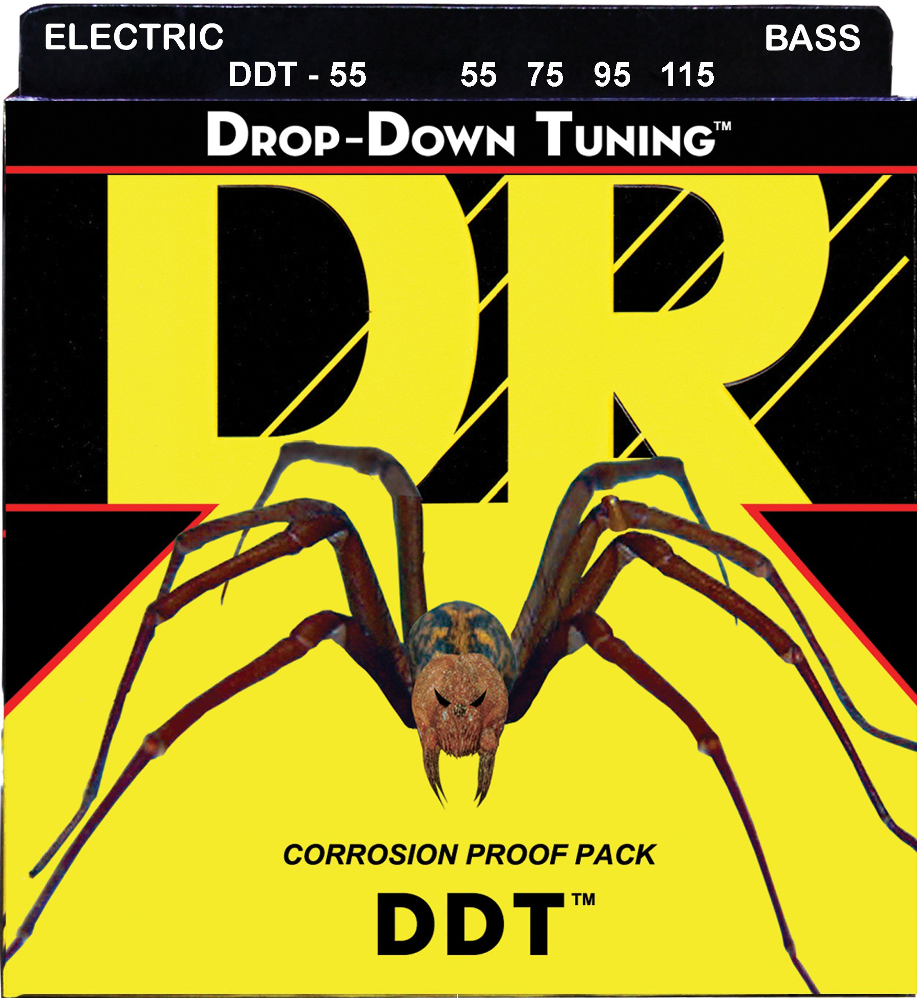 DR Strings DDT-55 Drop-Down Tuning Stainless Steel Bass Guitar Strings – .055-.115 Heavier
