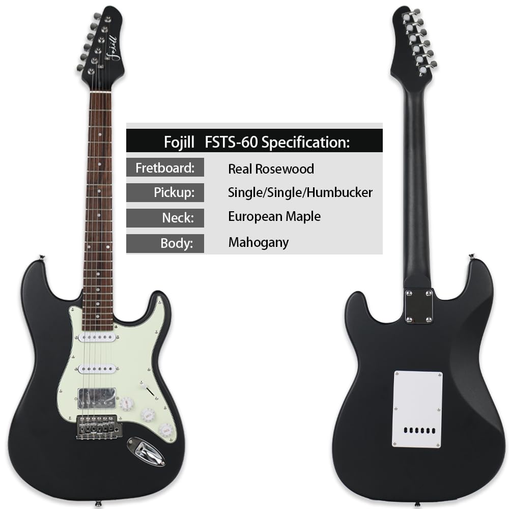 Fojill HSS Pickup 39 Inch Full Size Electric Guitar Kit Set Beginner Starter Combo Package Bundle 10W Battery Power Bluetooth Amplifier Amp Bag,Picks, Cable, Strap, Extra Strings